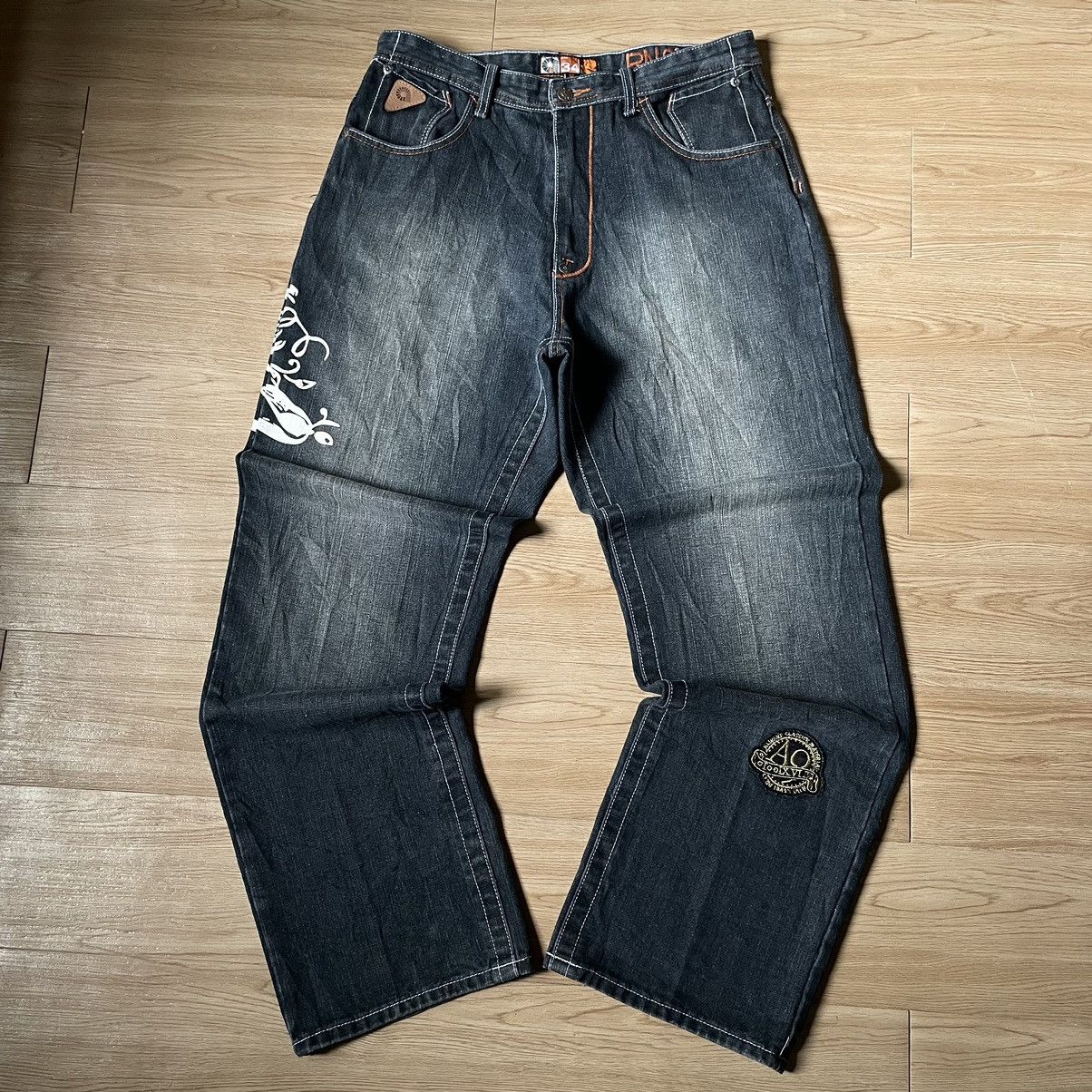 Hysteric Glamour Akademiks Patches Paint Embroidered Jnco Style Baggy Jeans Size US 34 / EU 50 - 2 Thumbnail