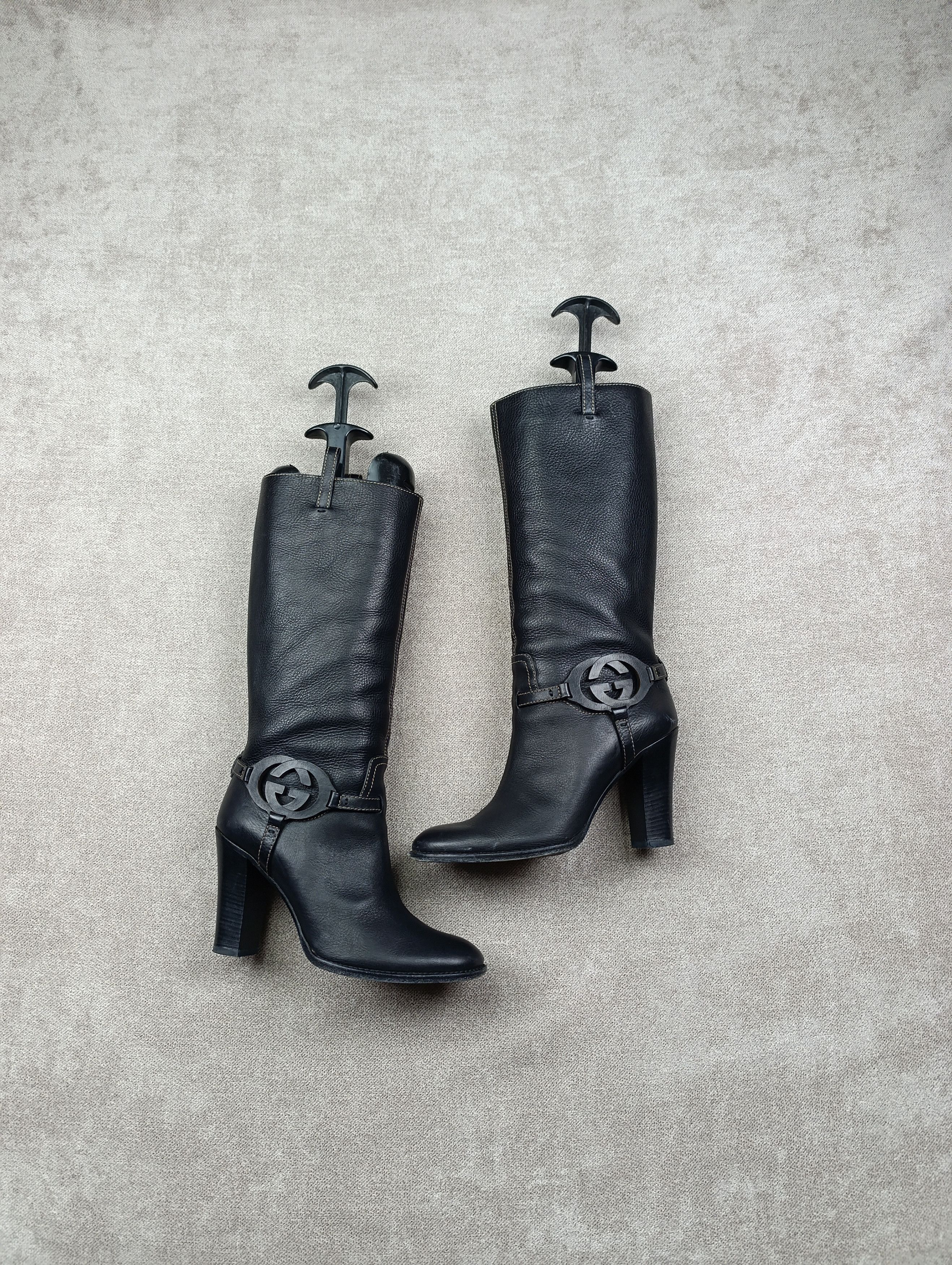 Gucci GUCCI BLACK GG INTERLOCK LOGO LEATHER BOOTS Size US 7 / IT 37 - 2 Thumbnail