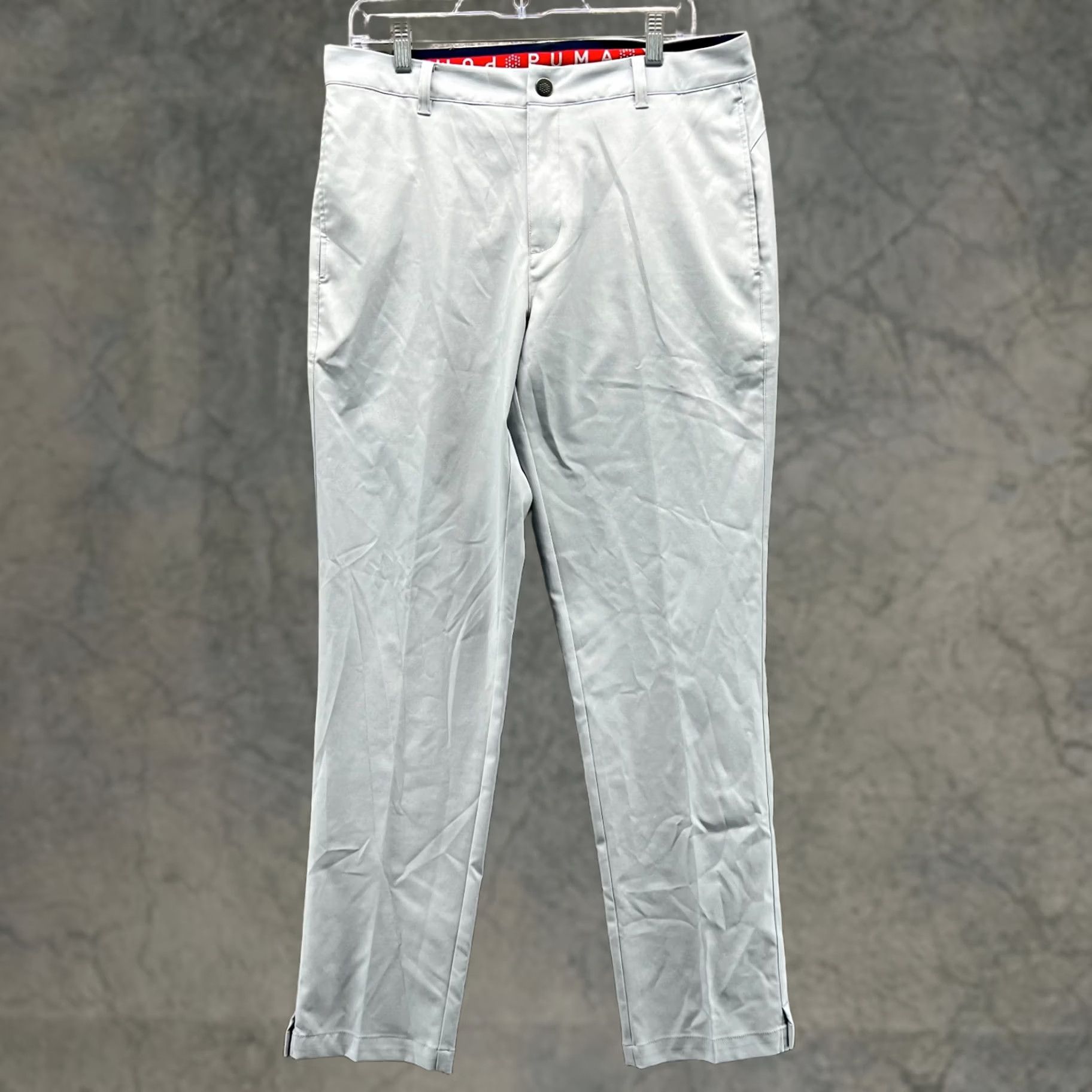 Puma VINTAGE Puma Pants Men 33x32 Gray Chino Pleated Athletic Golf Trousers Knit Pants Regular Straight Front Button Pockets Size 33 Mens Size US 33 - 1 Thumbnail