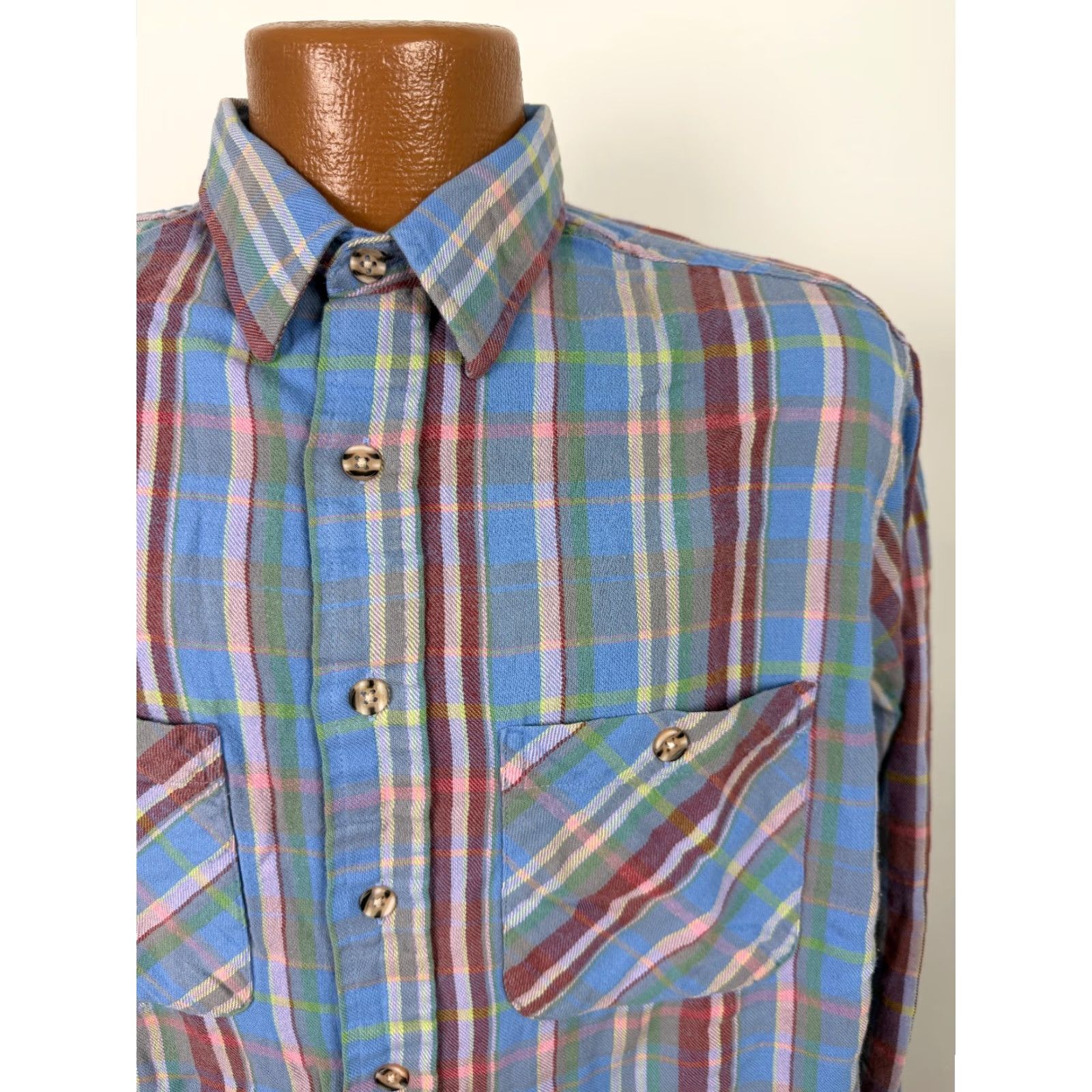 Vintage VINTAGE 80s St. John's Bay Flannel Shirt Men L Blue Plaid Lightweight Button-Up Grunge Hipster Size US L / EU 52-54 / 3 - 3 Thumbnail