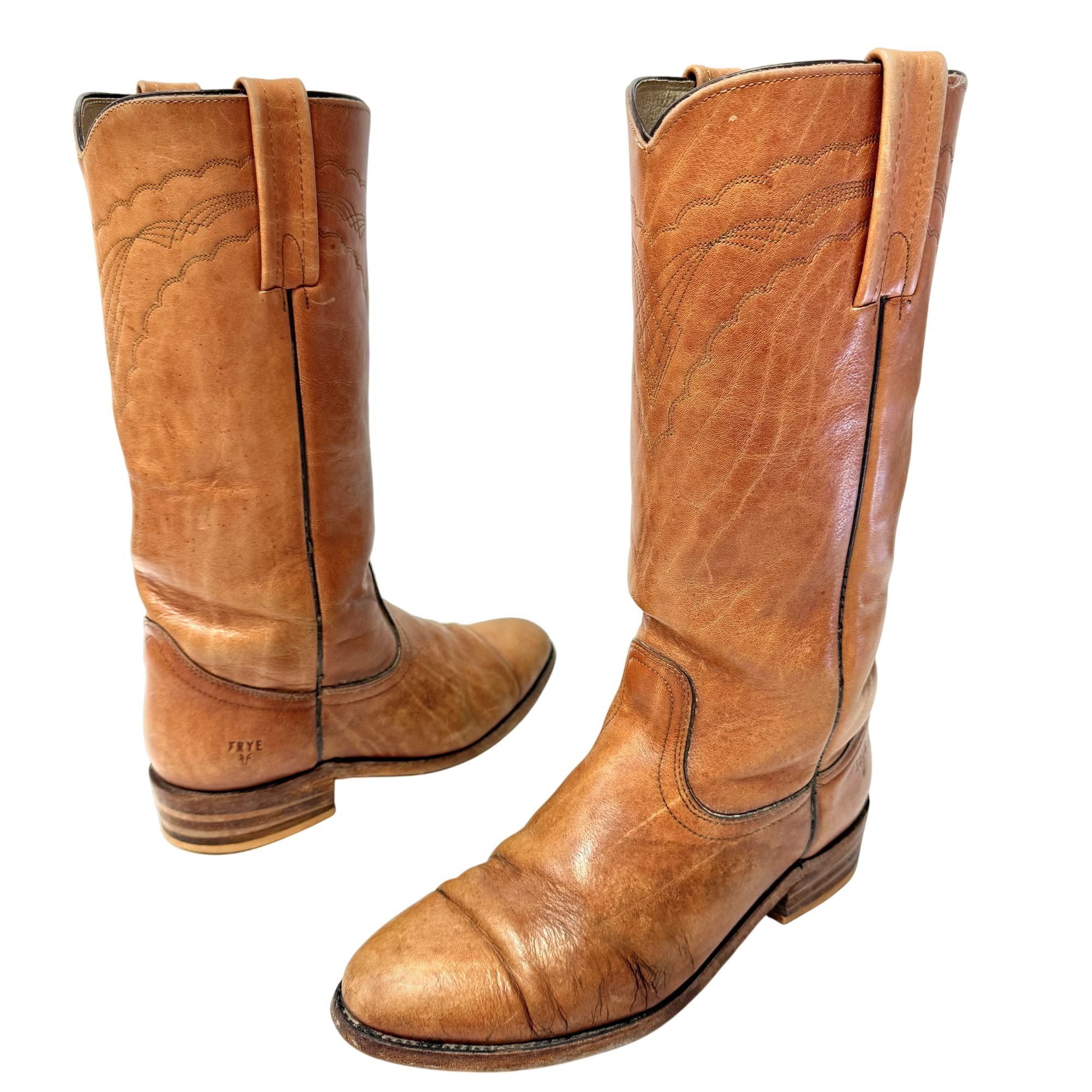 Frye Vtg FRYE COGNAC Leather Distressed Cowboy Western Boots Size US 9 / EU 42 - 2 Thumbnail