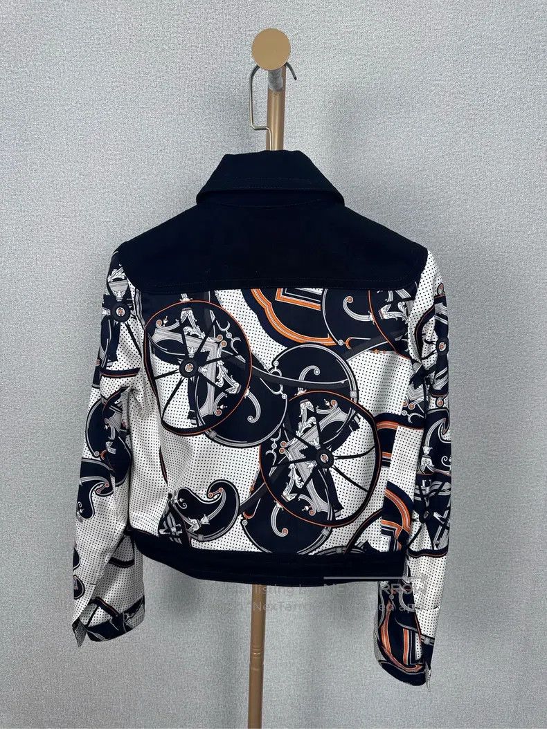 Hermes Hermes Black Printed Denim Jacket Size XXS / US 00 / IT 34 - 2 Thumbnail