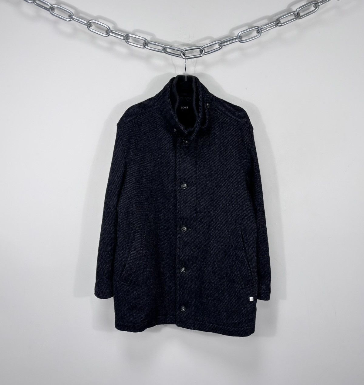 Hugo Boss Hugo Boss Men’s Herringbone Dark Grey Wool Blend Overcoat Size US M / EU 48-50 / 2 - 1 Thumbnail