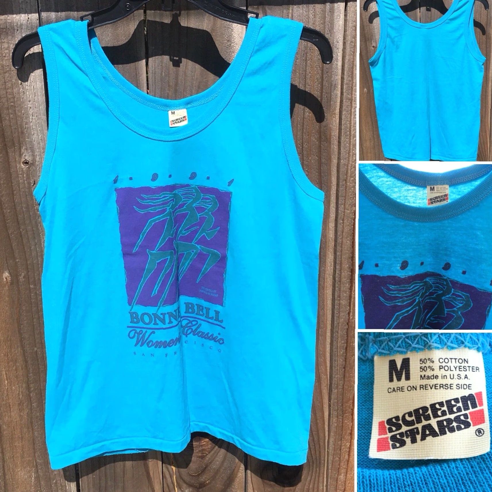 Vintage VINTAGE Screen Stars San Francisco Tank Top Women’s M Bonnie Bell 1991 Turquoise Blue Sleeveless 50/50 Cotton Polyester Tank Top Mens? No, Women. Size M / US 6-8 / IT 42-44 - 6 Thumbnail