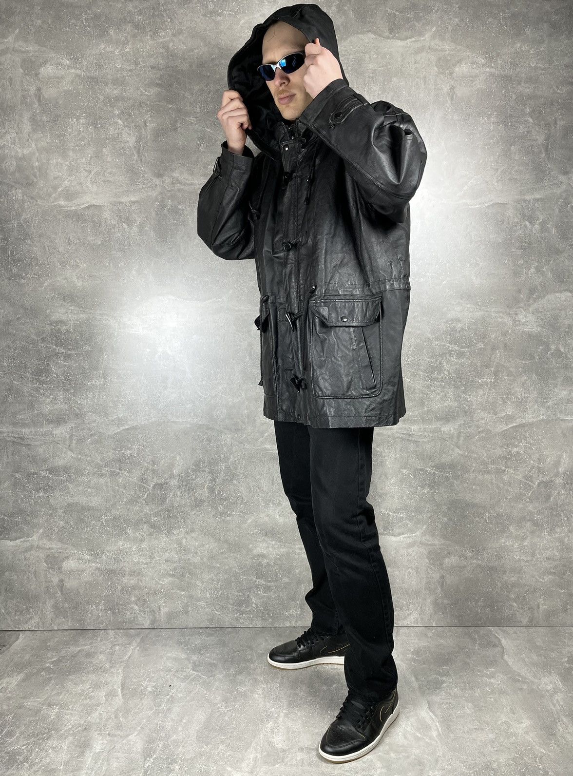Genuine Leather × Vintage × Wilsons Leather Wilsons Vintage Genuine Leather Black Duffel Coat Jacket Size US XL / EU 56 / 4 - 2 Thumbnail