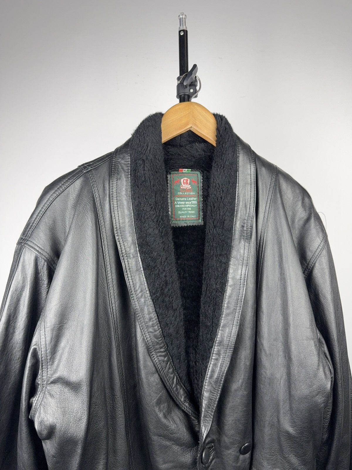 Genuine Leather Avant Garde 90s Vintage Italian Leather Coat Shearling Lined Size US XL / EU 56 / 4 - 2 Thumbnail