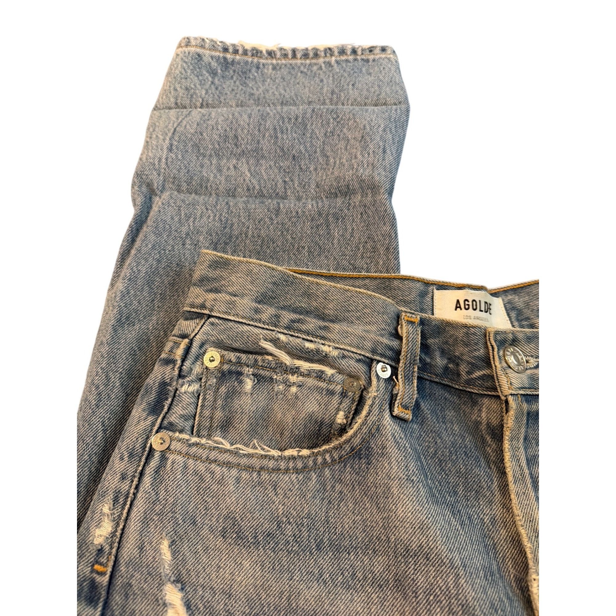 Agolde Agolde 90s Jeans Distressed Destroyed Holes Blue Denim Butto Size 42" / US 20 - 3 Thumbnail
