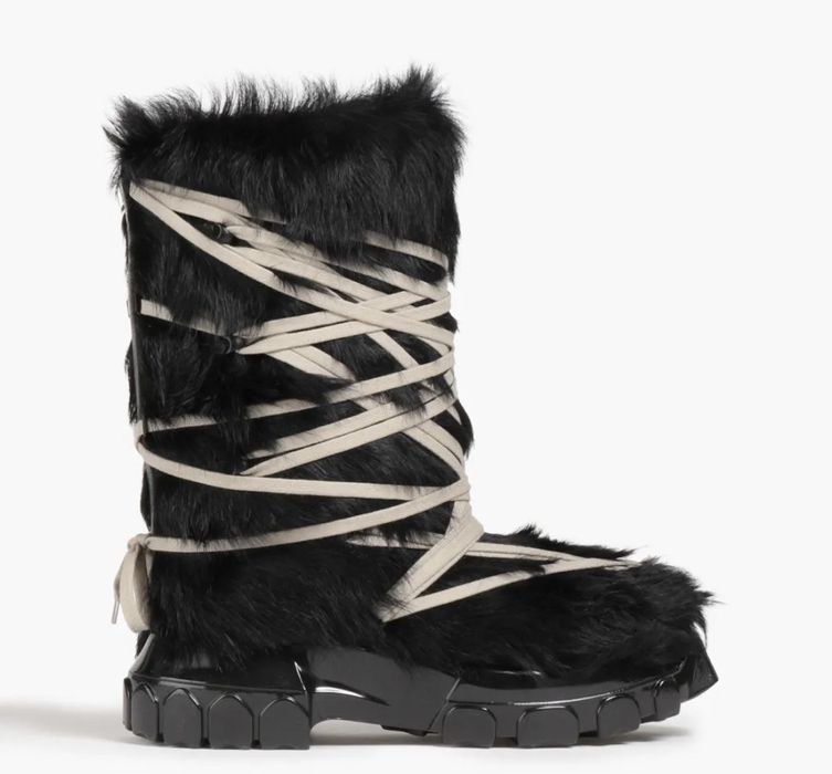 Rick Owens *FINAL DROP* RICK OWENS Lunar Leather Boots Goat Fur Tractor ...