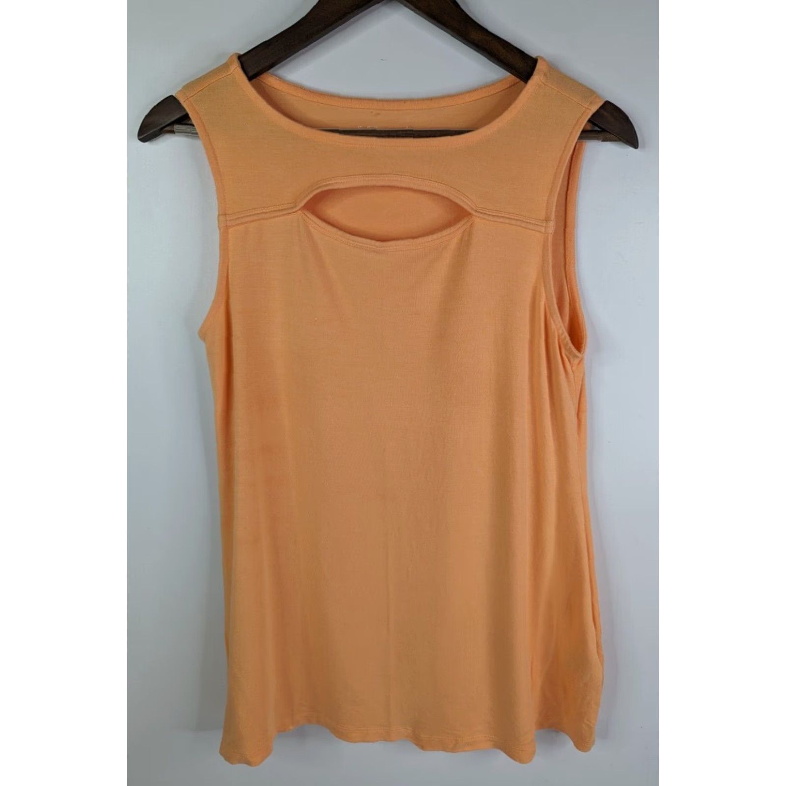 Soft Surroundings Soft Surroundings Top Womens Small Orange Knit Peekaboo Sleeveless Tee Model Tank Jersey Modal Round Neck Casual Tunic Size S Size S / US 4 / IT 40 - 2 Thumbnail