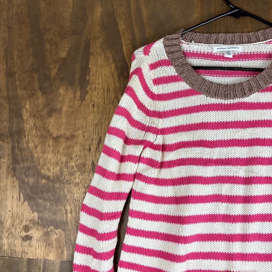 Banana Republic Banana Republic Womens Sweater White Pink Striped Crew Neck Long Sleeve XS Size XS / US 0-2 / IT 36-38 - 4 Thumbnail
