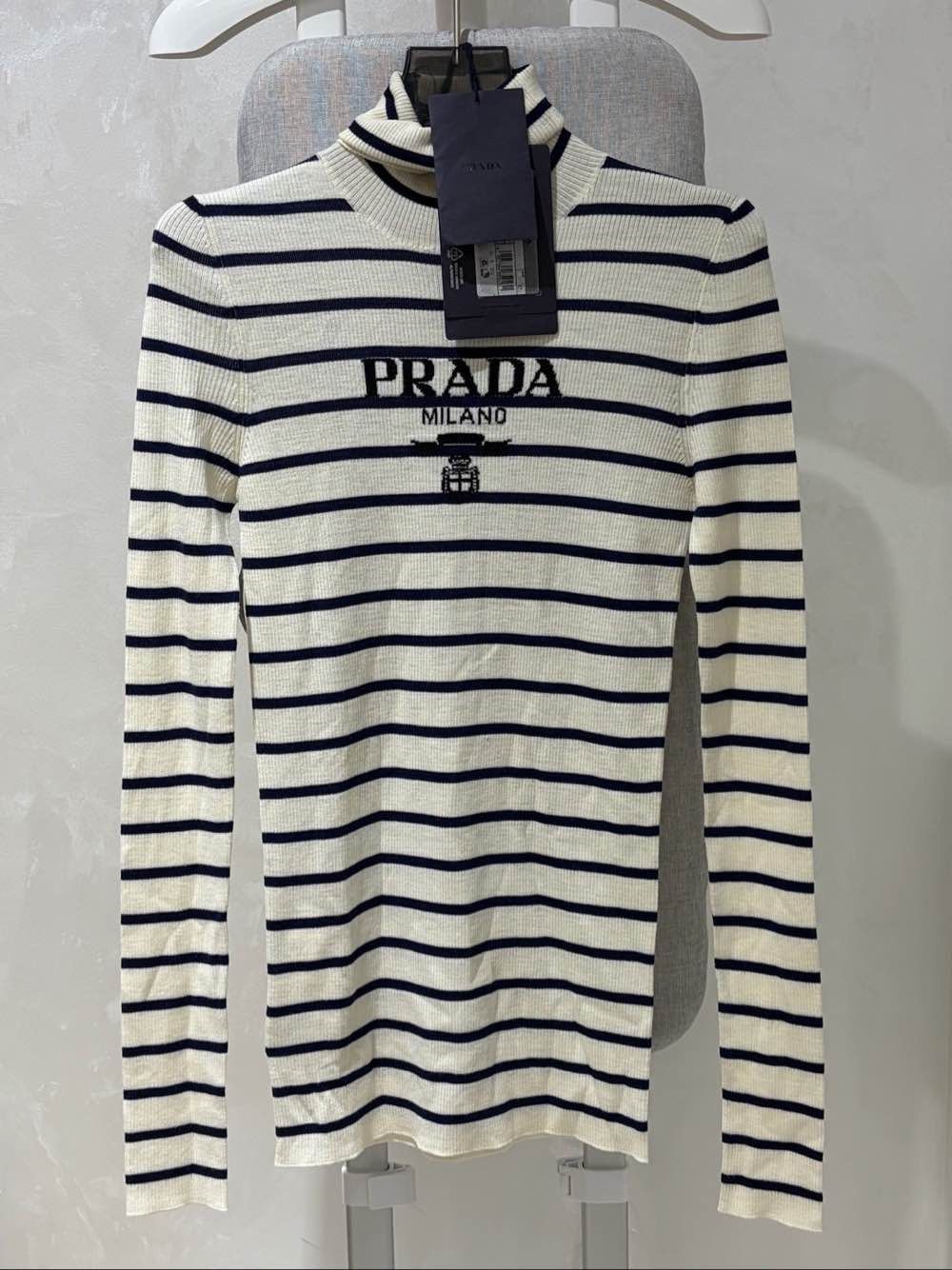 Prada Prada Striped Logo Wool Sweater Size IT 42 Size M / US 6-8 / IT 42-44 - 1 Thumbnail