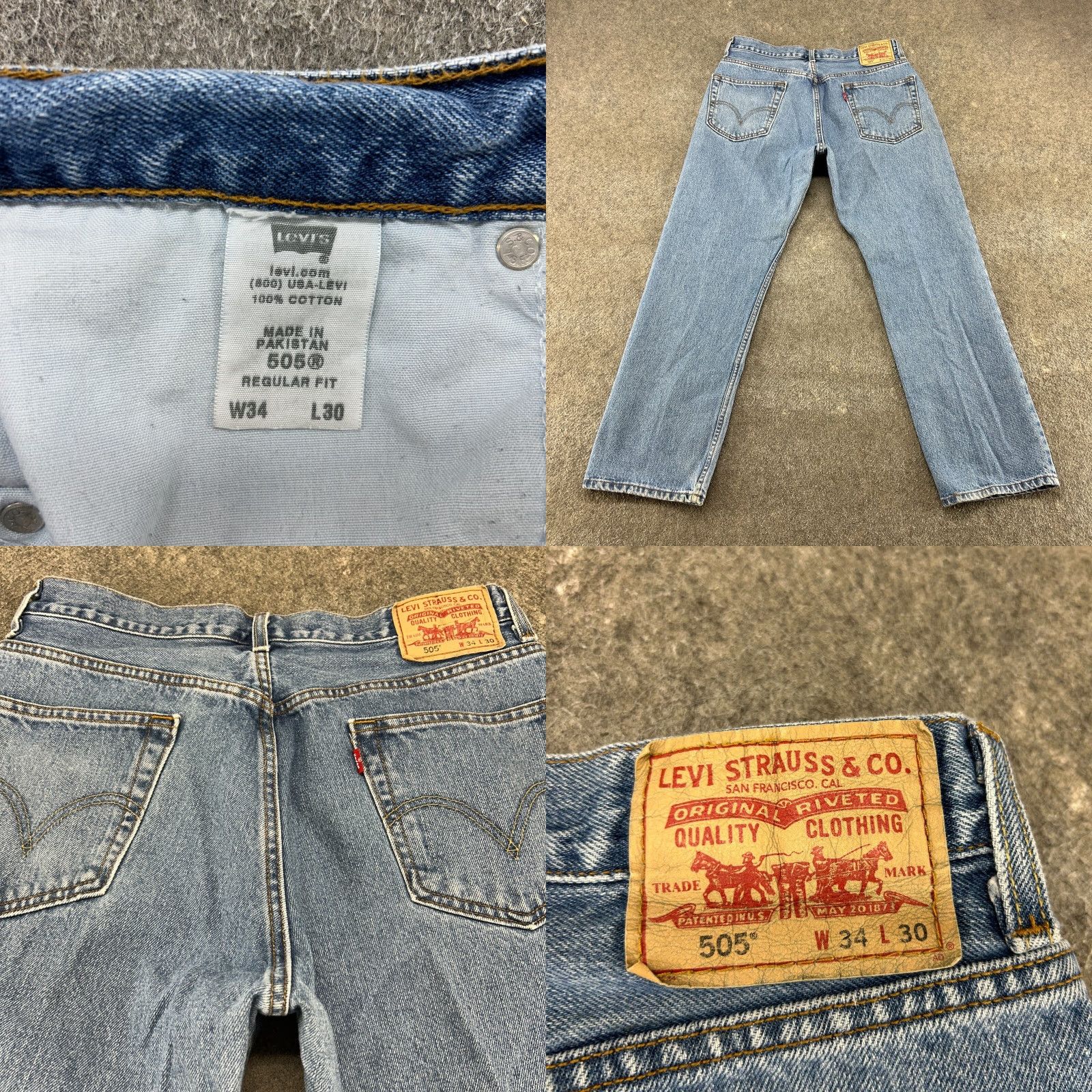 Levi's Levi's 505 Jeans Regular Men 34x30 Blue Medium Wash Cotton Denim Straight Size US 34 / EU 50 - 8 Thumbnail