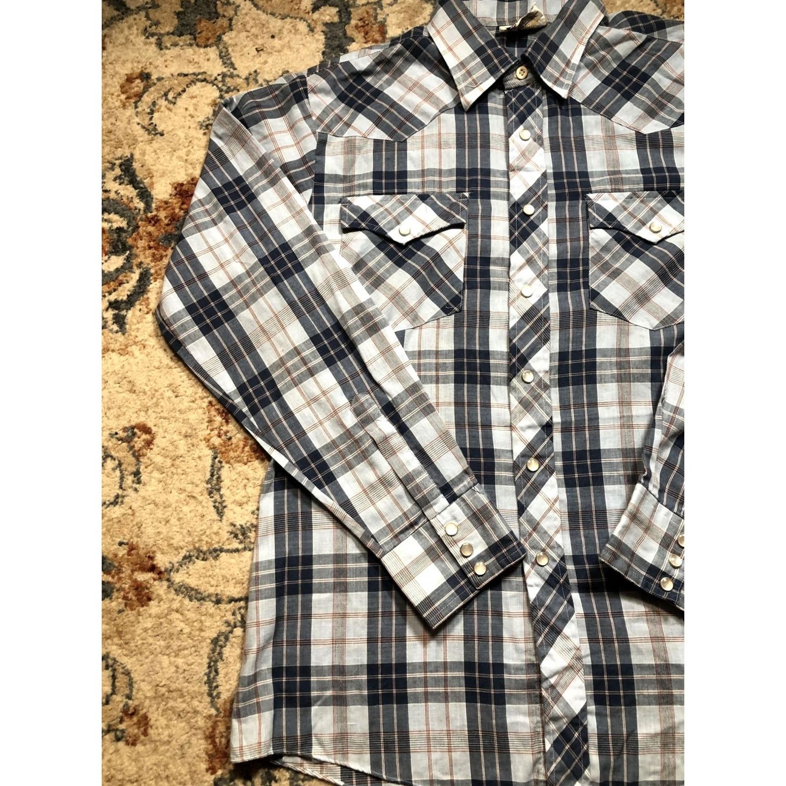 Saturdays NYC VINTAGE Saturdays Western Shirt Mens Large Blue Plaid Pearl Snap Long Sleeve 70s Size US L / EU 52-54 / 3 - 3 Thumbnail