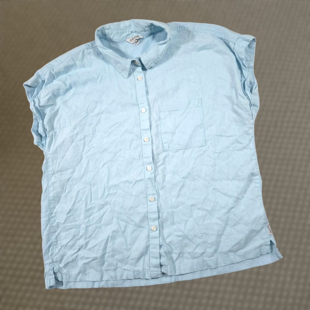 Orvis Orvis Shirt Womens Large Blue Linen Blend Sleeveless Button Lightweight Size L / US 10 / IT 46 - 1 Thumbnail