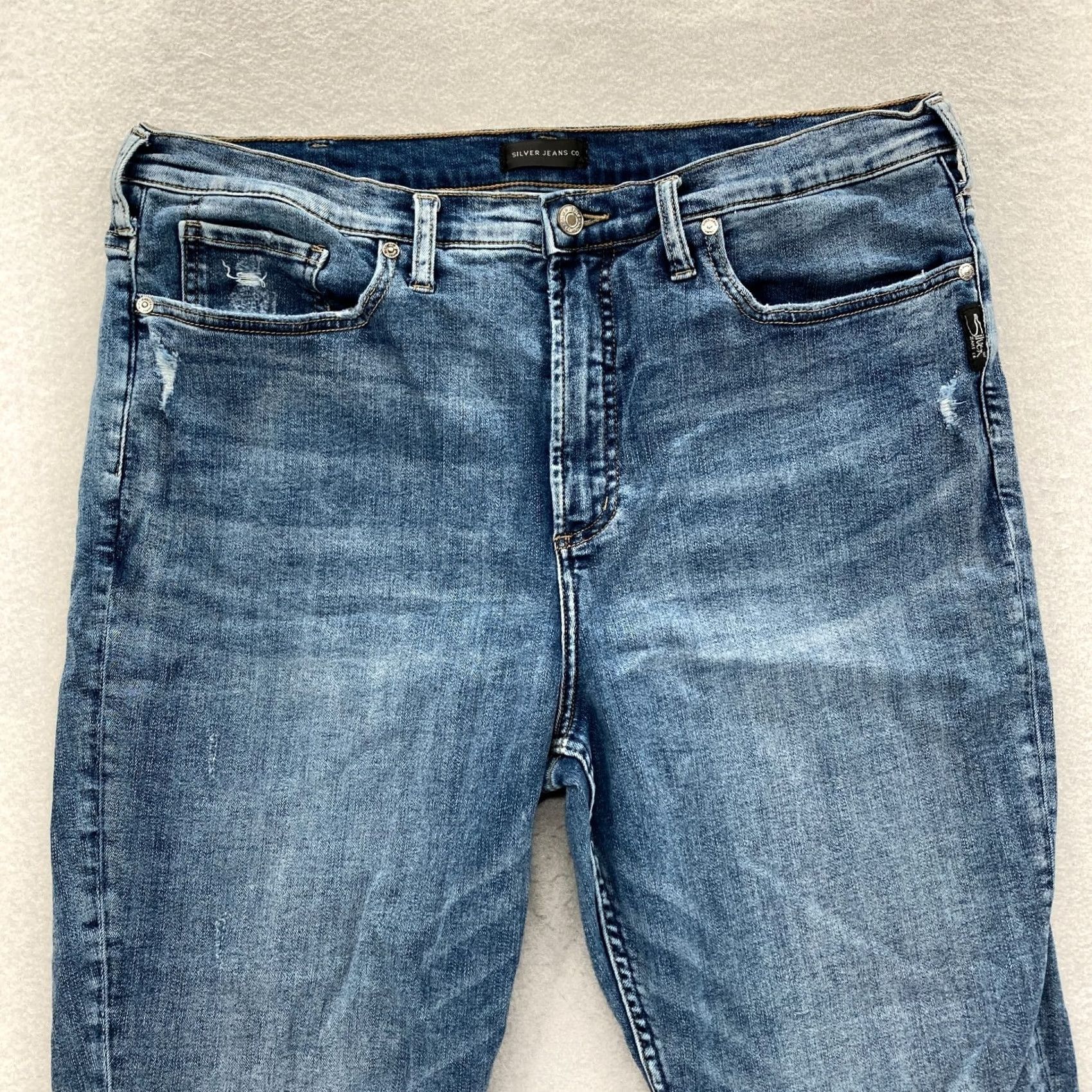 Silver Jeans Co. Silver Jeans Calley Skinny Crop Women's 18 Blue Stretch Denim Distressed Grunge Skinny Jeans Size 26" / US 2 / IT 38 - 2 Thumbnail