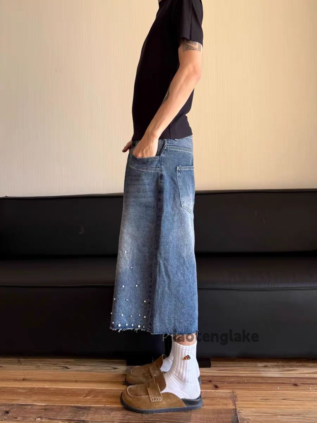 Designer Unisex washed faded loose skate hiphop y2k flared shorts Size US 32 / EU 48 - 3 Thumbnail