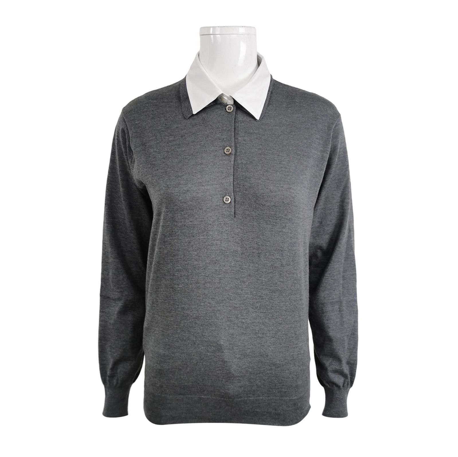 Prada Prada Grey Colorblock Long Sleeve Knit Polo 0089 Size S / US 4 / IT 40 - 1 Thumbnail