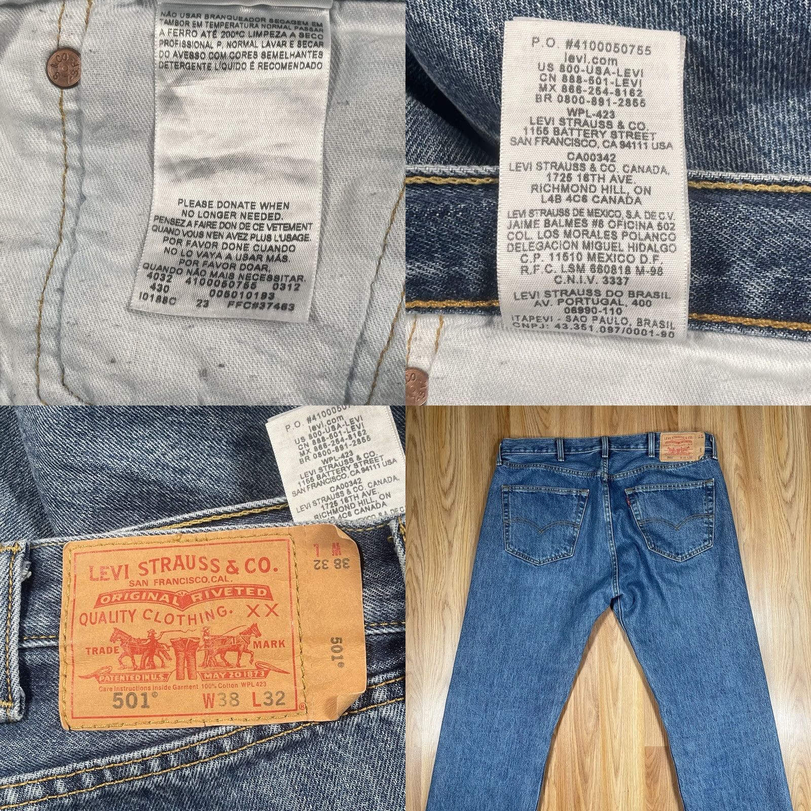 Levi's LEVI'S 501 Straight Leg Jeans Men’s 38Wx32L Blue Denim Button Fly 100% Cotton Size US 38 / EU 54 - 9 Thumbnail