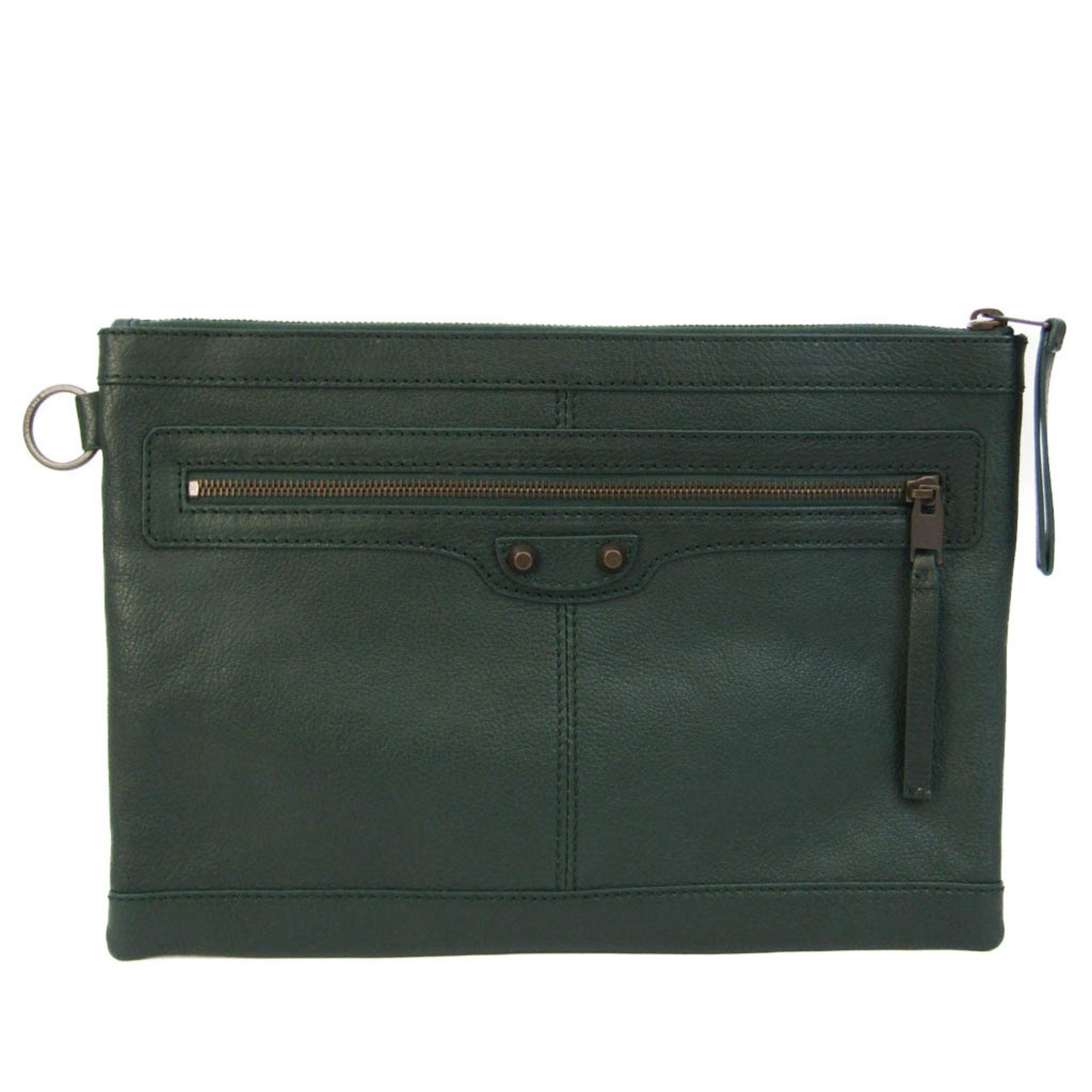 Clip Green Leather Clutch Bag (Pre-Owned)