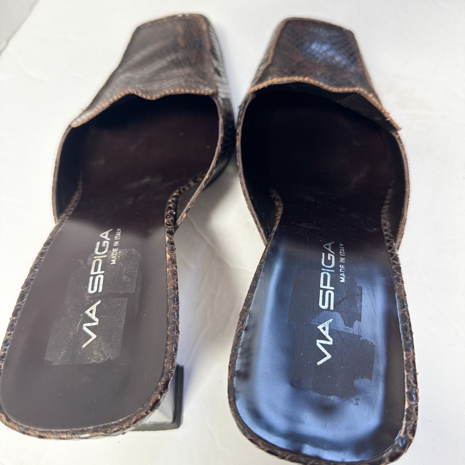 Other Via Spiga Brown Snake Embossed Leather Mule Heels 9.5M Size US 9.5 / IT 39.5 - 4 Thumbnail
