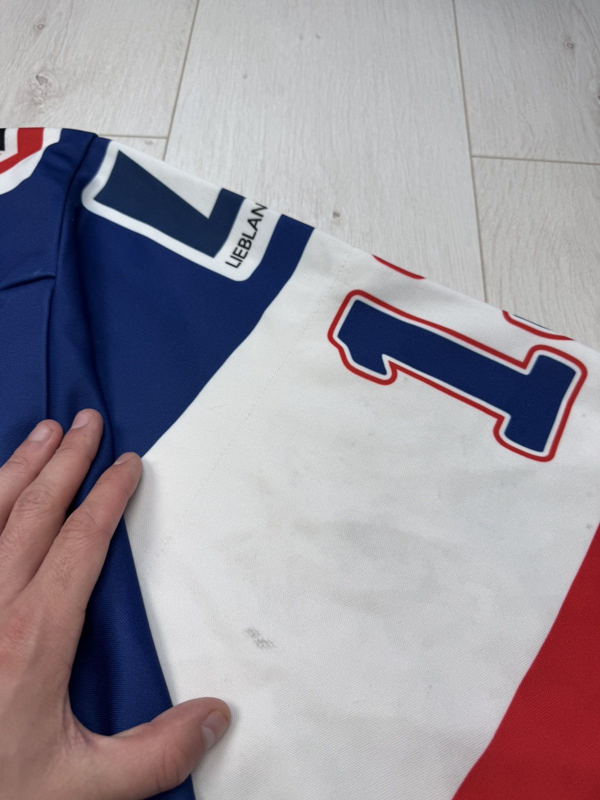 NHL MATCHWORN HC Adler Mannheim hockey jersey #13 MAIER Size US L / EU 52-54 / 3 - 22 Thumbnail