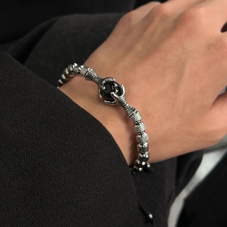 Jewelry Punk Rock Adjustable Dragon Claw Ball Chain Bracelet Retro in Silver, Men's