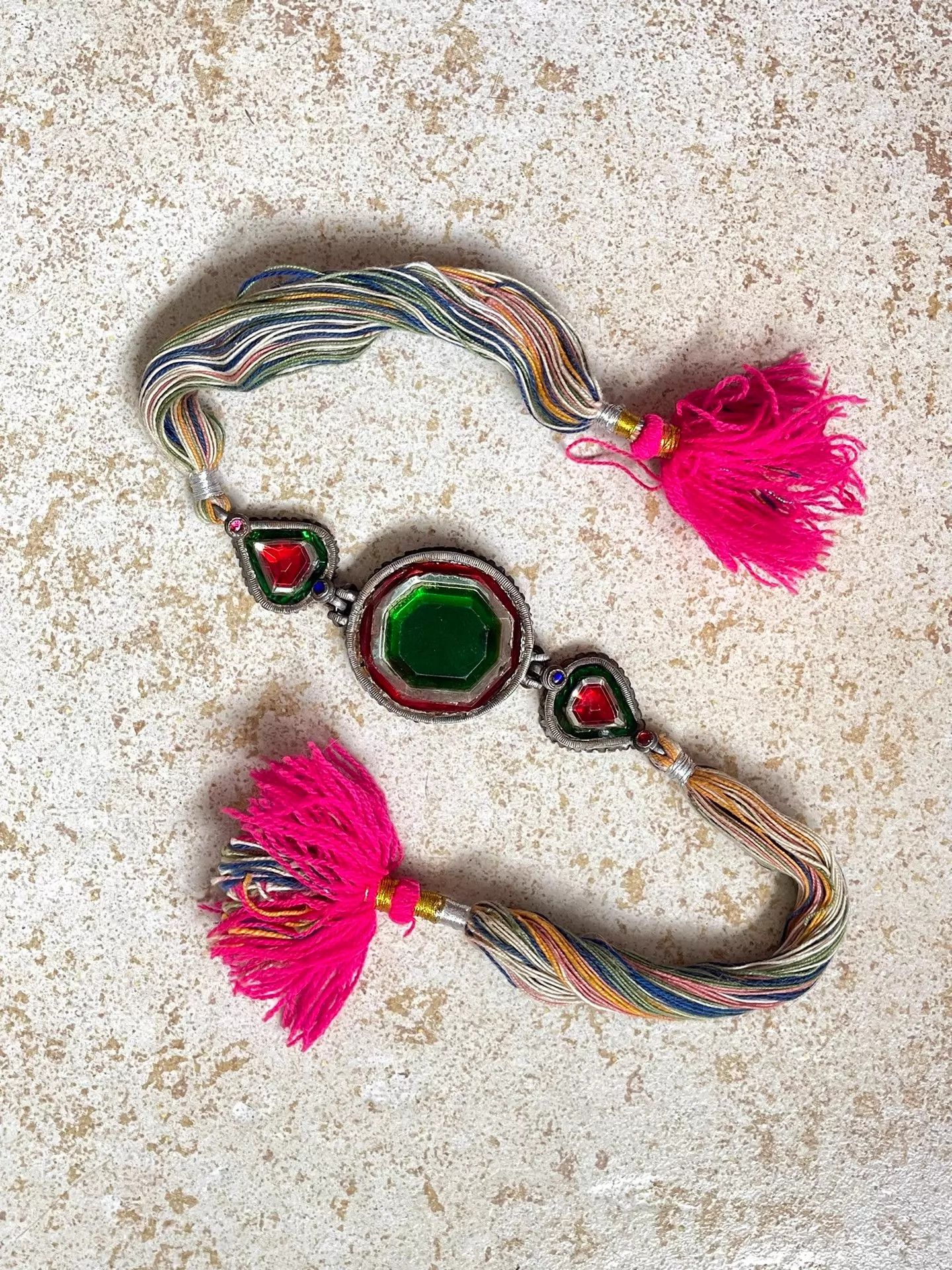 Other Afghan Old Silver Emerald Glass Colorblocked Exotic Choker Size ONE SIZE - 4 Thumbnail