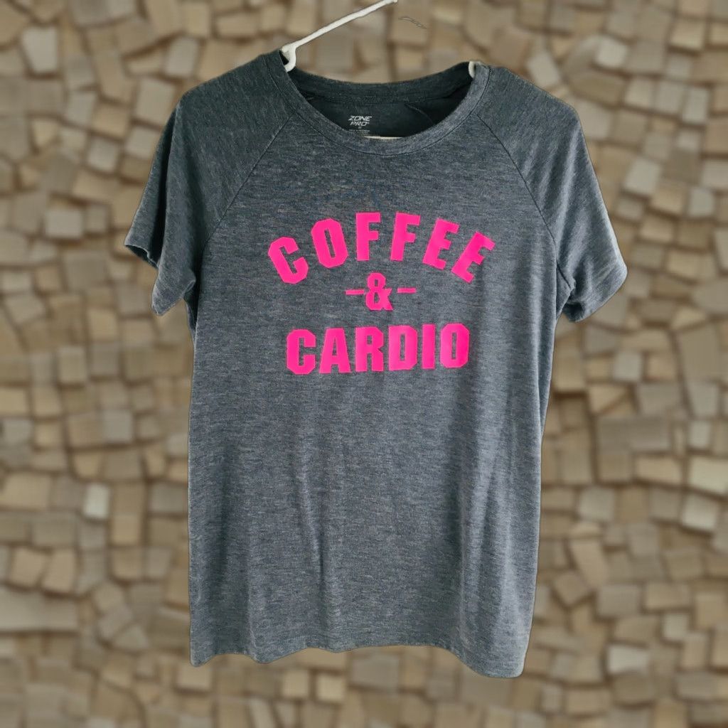 Vintage Zone Pro Shirt Women's M Coffee & Cardio Pullover Round Neck Short Sleeve Shirt Women's M Gray Regular Cotton? Polyester? Size M / US 6-8 / IT 42-44 - 1 Thumbnail