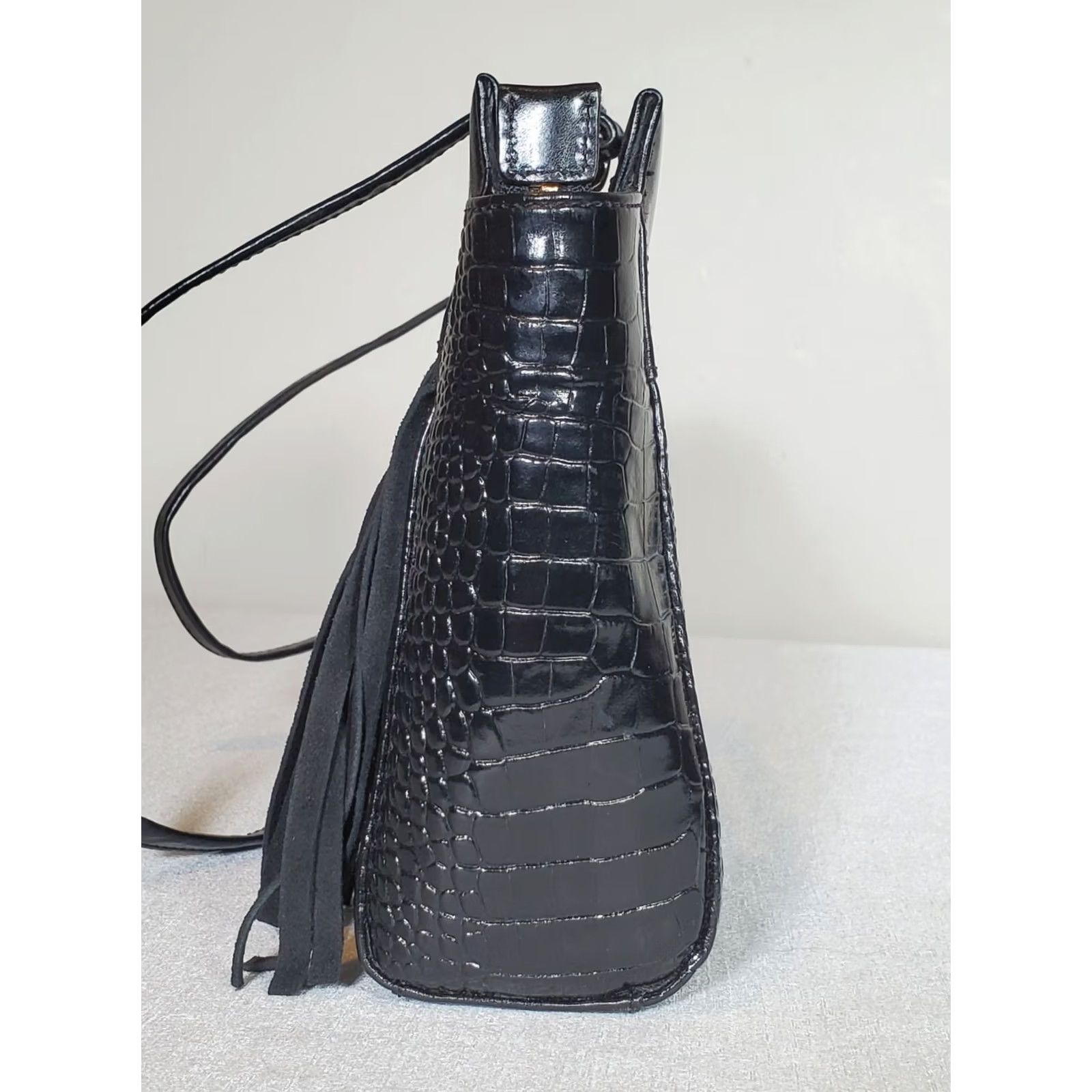 BRAHMIN Brahmin Lenox Clutch Black Tri-Texture Leather Crossbody Suede Fringe L82 829 Size ONE SIZE - 4 Thumbnail