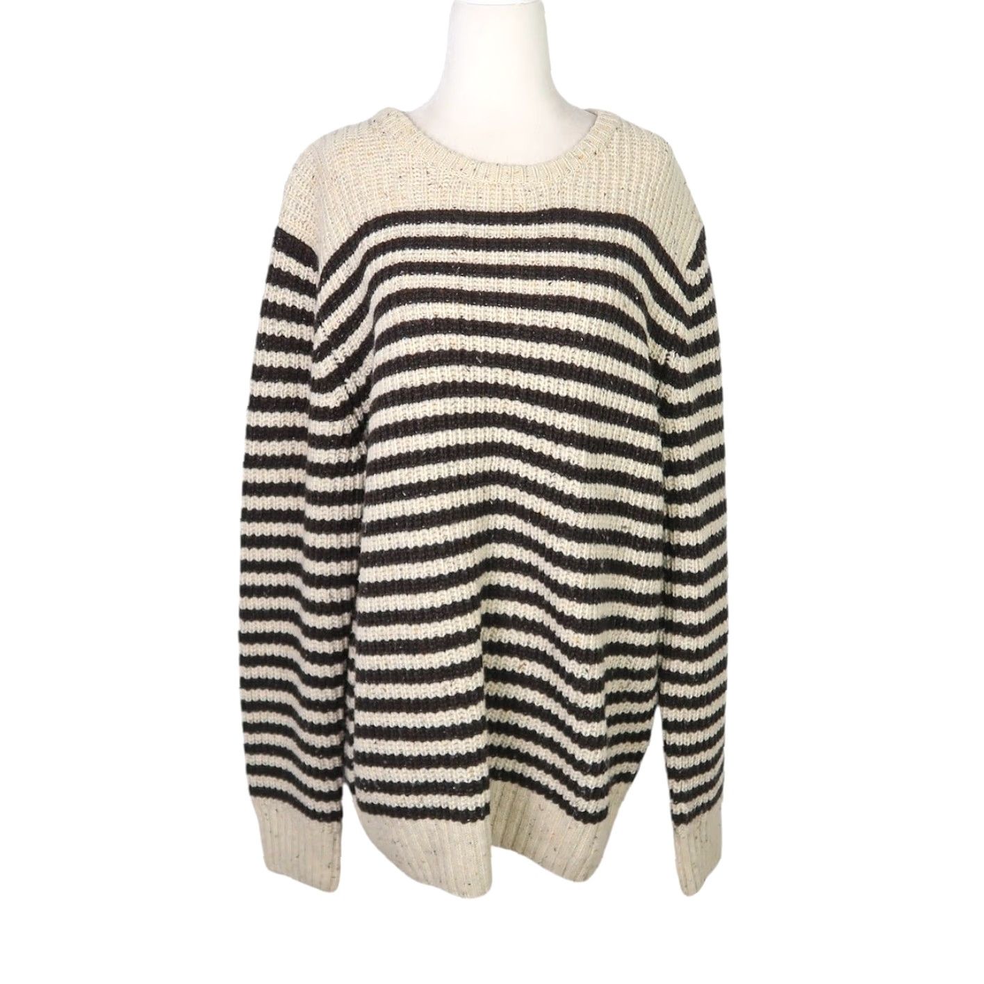 Vintage British Khaki Cream Tan and Brown Stripe Wool Blend Knit Sweater Mens XL Size US XL / EU 56 / 4 - 2 Thumbnail