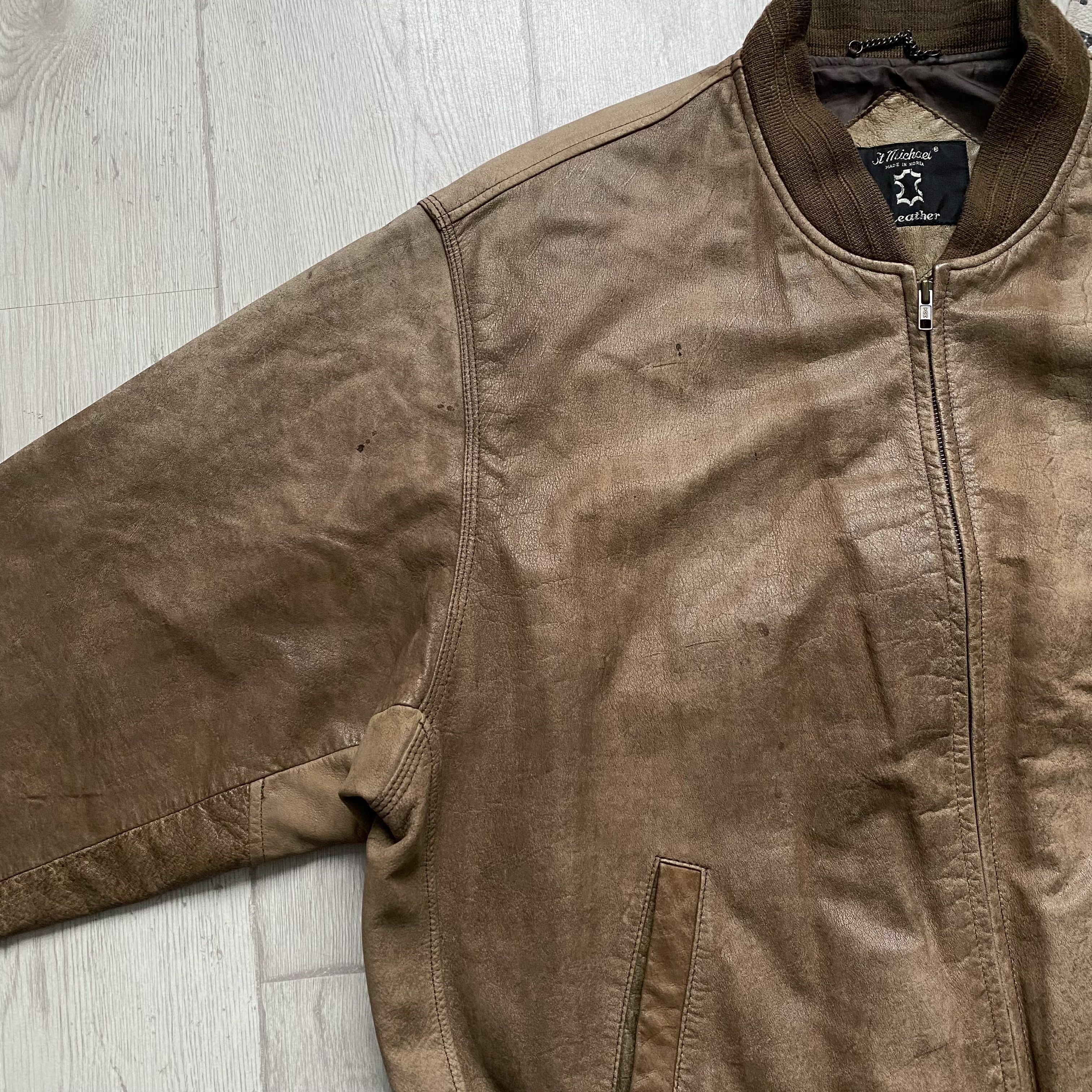 Genuine Leather Vintage 80-90s Faded Real leather bomber jacket Schott style Size US XL / EU 56 / 4 - 6 Thumbnail