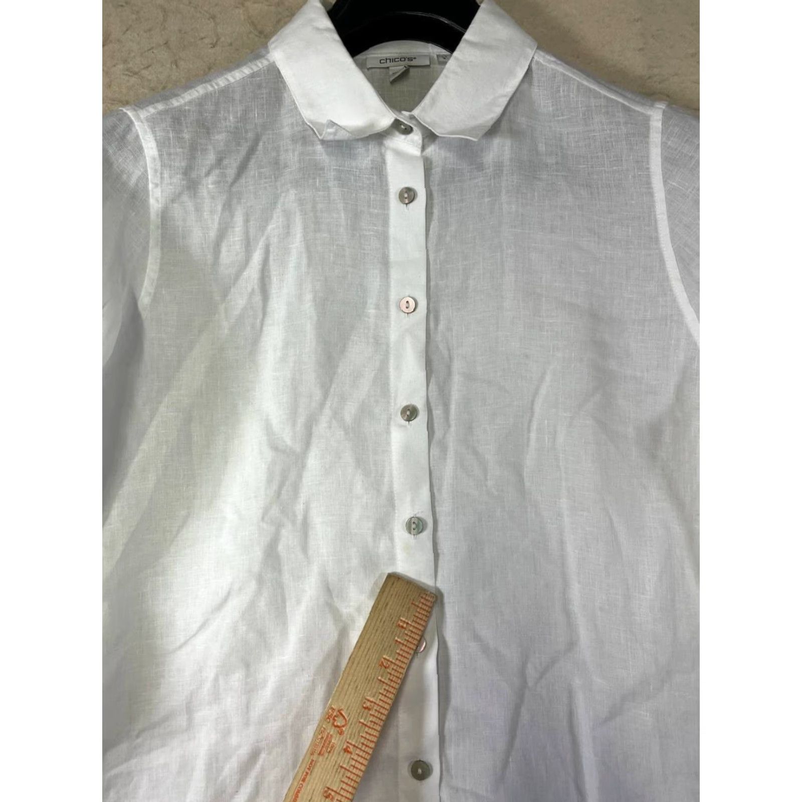 Vintage Chico's 100% Linen White Button-Up Top 3/4 Sleeve Beachy Lagenlook Size 1 Womens Shirt Blouse Button-Up Linen Beach Minimalist Office Womens Size XS / US 0-2 / IT 36-38 - 6 Thumbnail