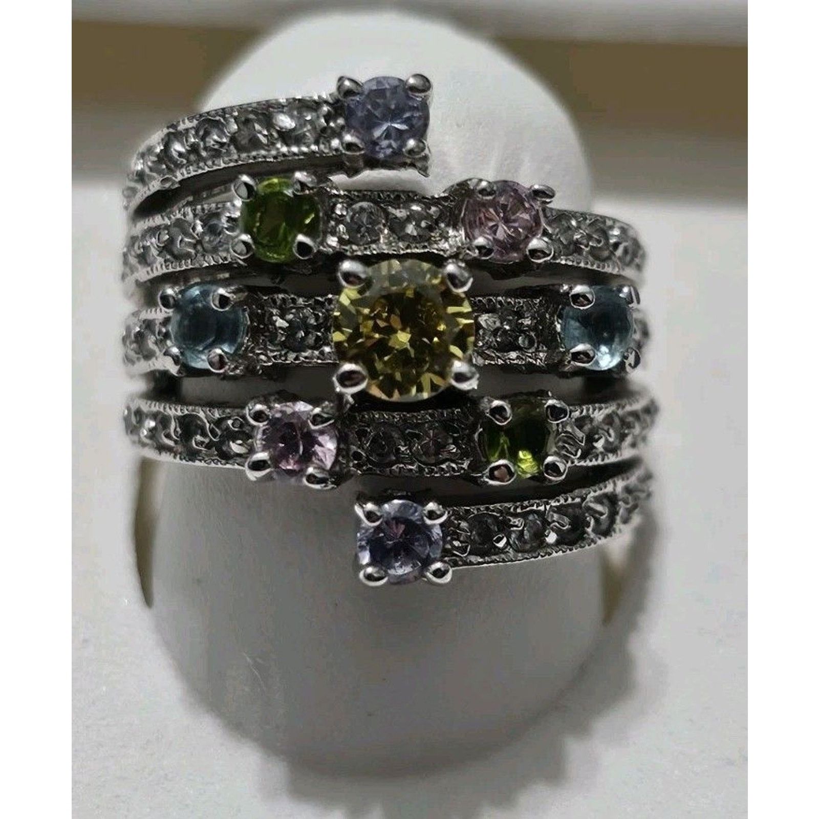 Other Rainbow Multi Stone Cocktail Ring Sterling Silver Size 6 Size ONE SIZE - 3 Thumbnail