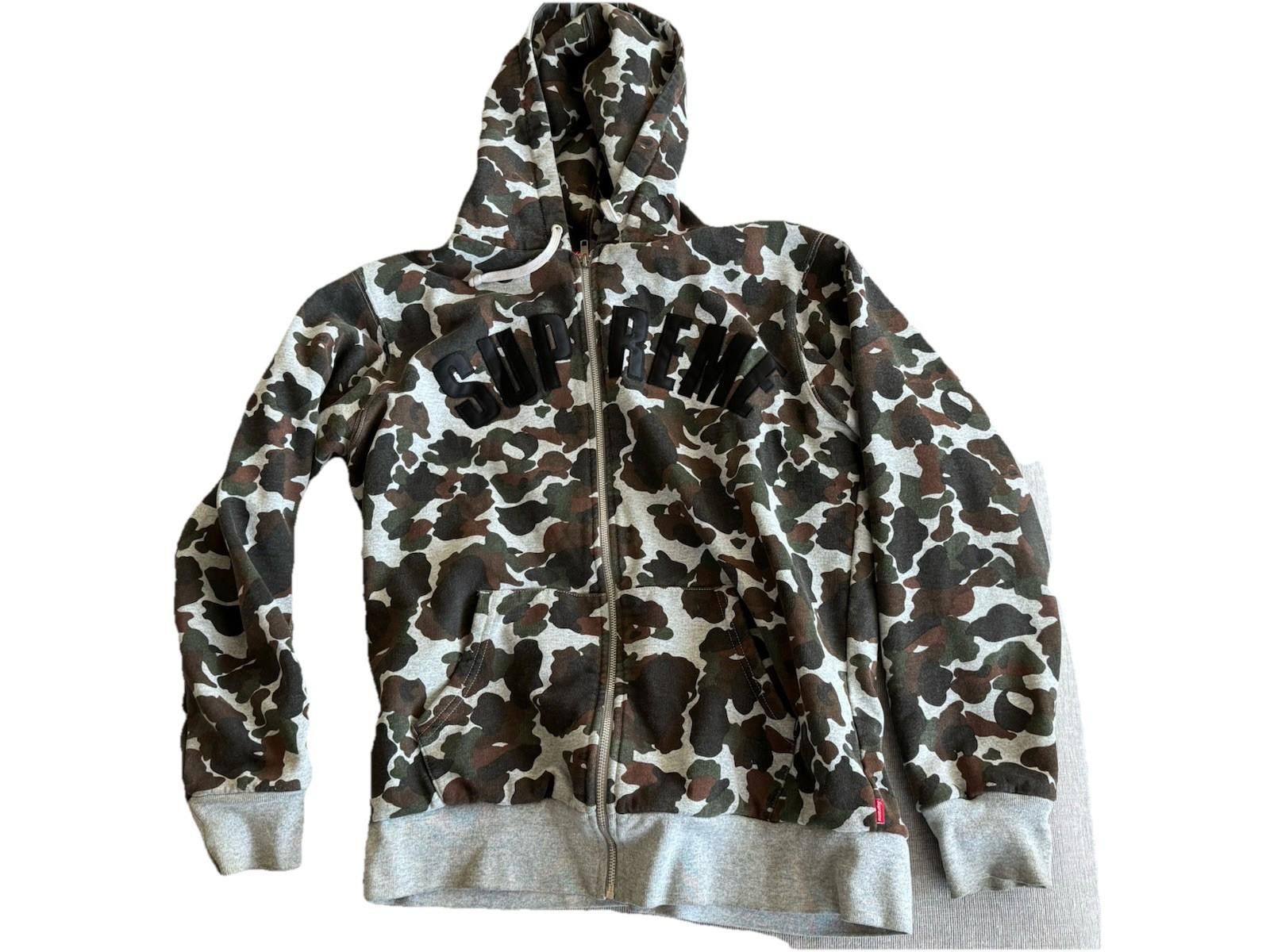 SUPREME ARC LOGO THERMAL ZIP UP SWEATSHIRT HOODIE CAMO SZ L