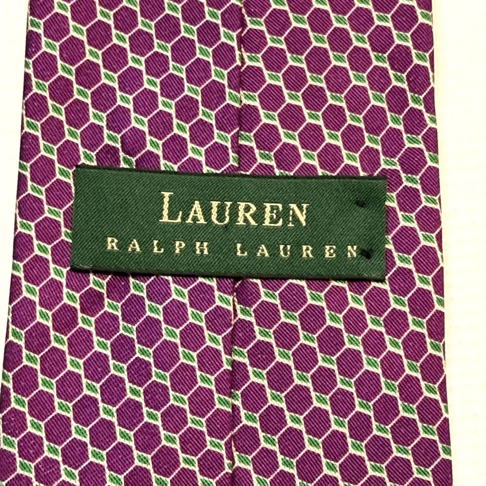 Ralph Lauren VINTAGE? No; (But original not vintage) Lauren Ralph Lauren Silk Necktie Mens One Size Purple Green Geometric USA Made Size ONE SIZE - 3 Thumbnail