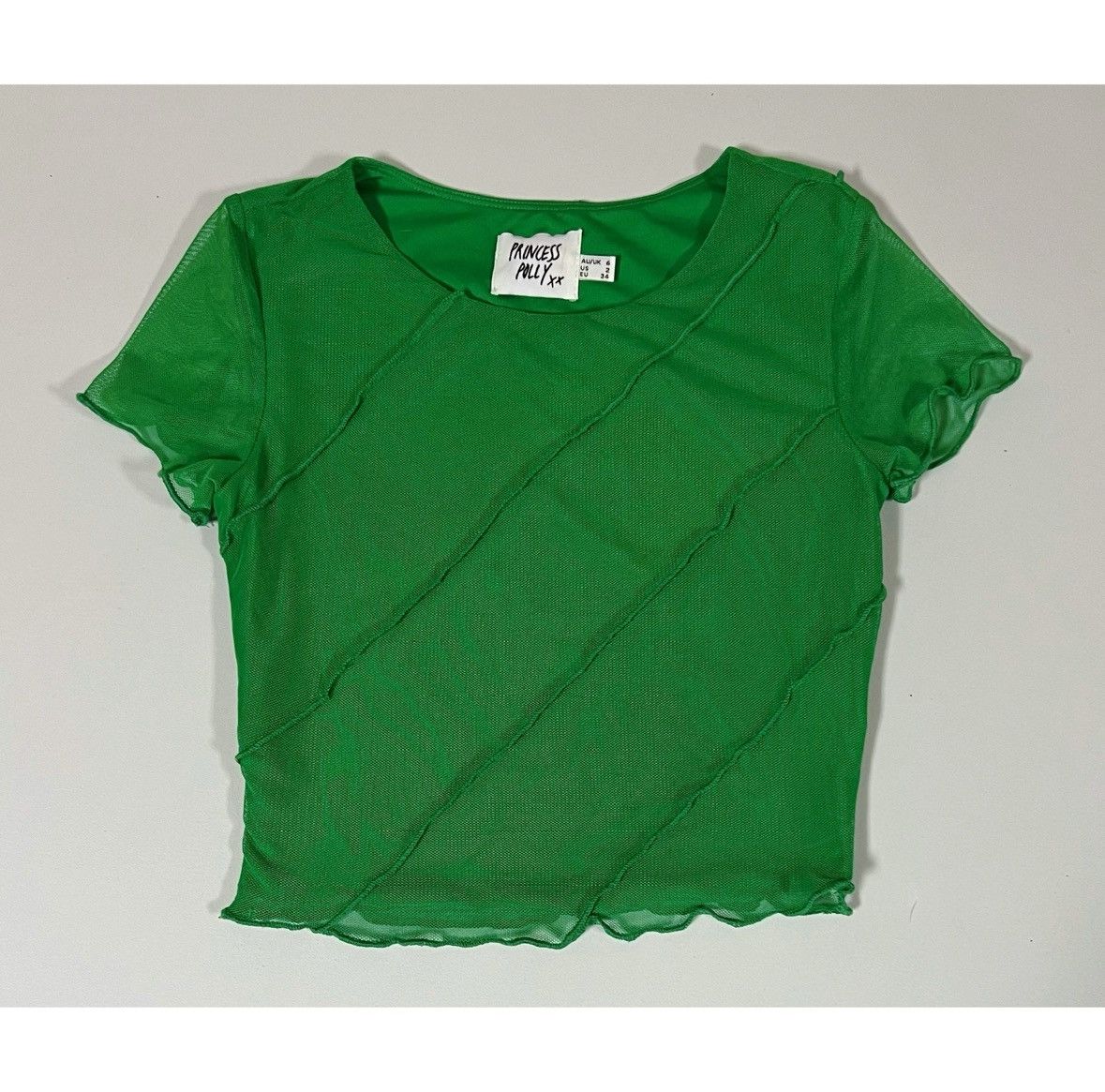 PRINCESS POLLY Princess Polly Green Mesh Tee T-Shirt Top Blouse Size 2 💚 Size XS / US 0-2 / IT 36-38 - 2 Thumbnail