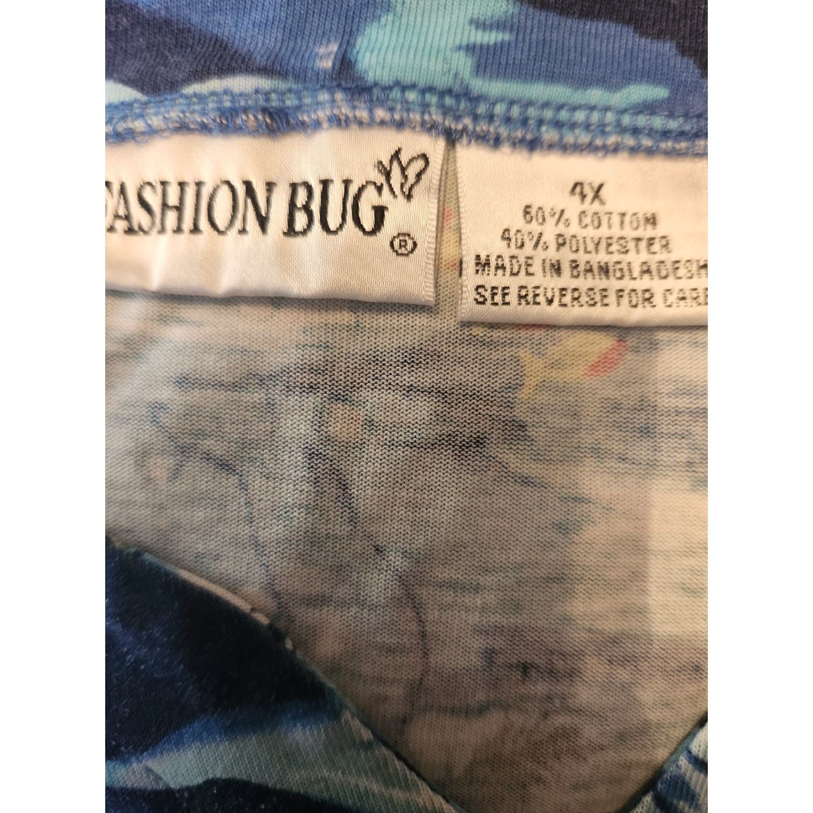 Vintage VINTAGE Fashion Bug Shirt 4X Blue Dolphin Floral Palm Tree Beachy Look Top 90s Womens Girls Mens Size XXL / US 16-18 / IT 52-54 - 6 Thumbnail