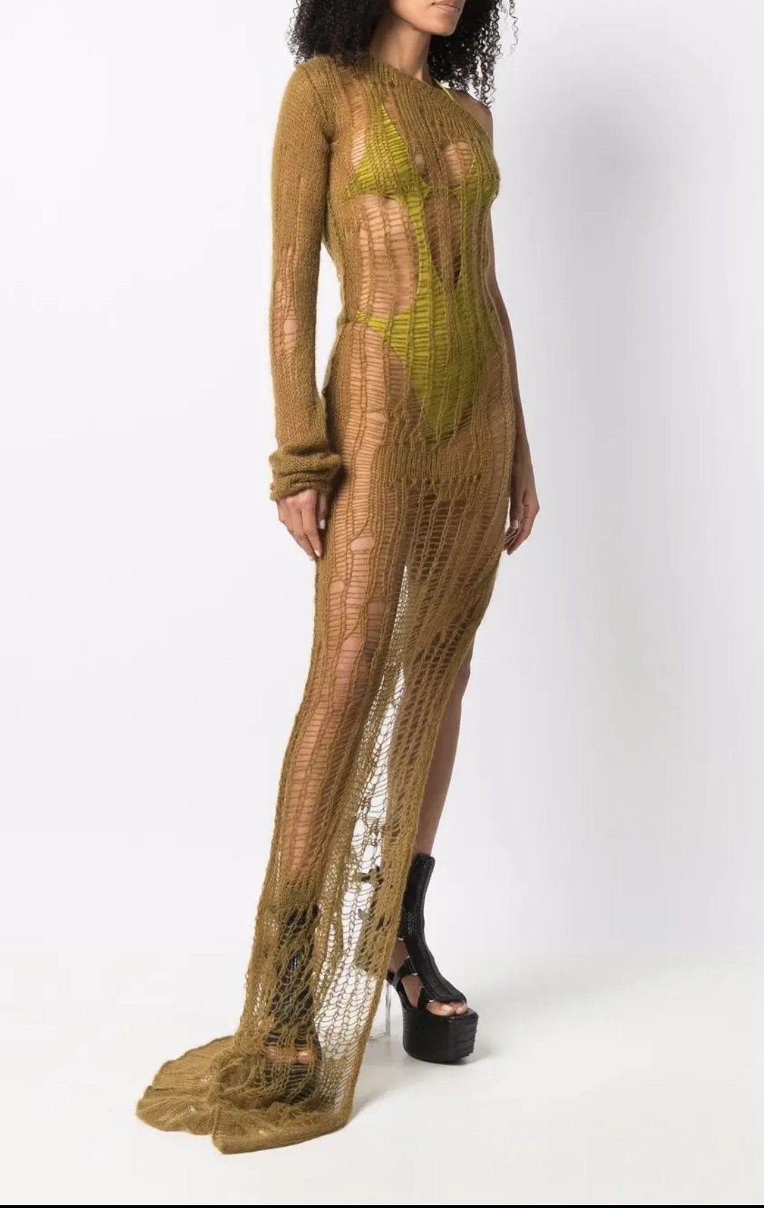 Rick Owens Ziggy open webbed knit one sleeve dress Size S / US 4 / IT 40 - 4 Thumbnail