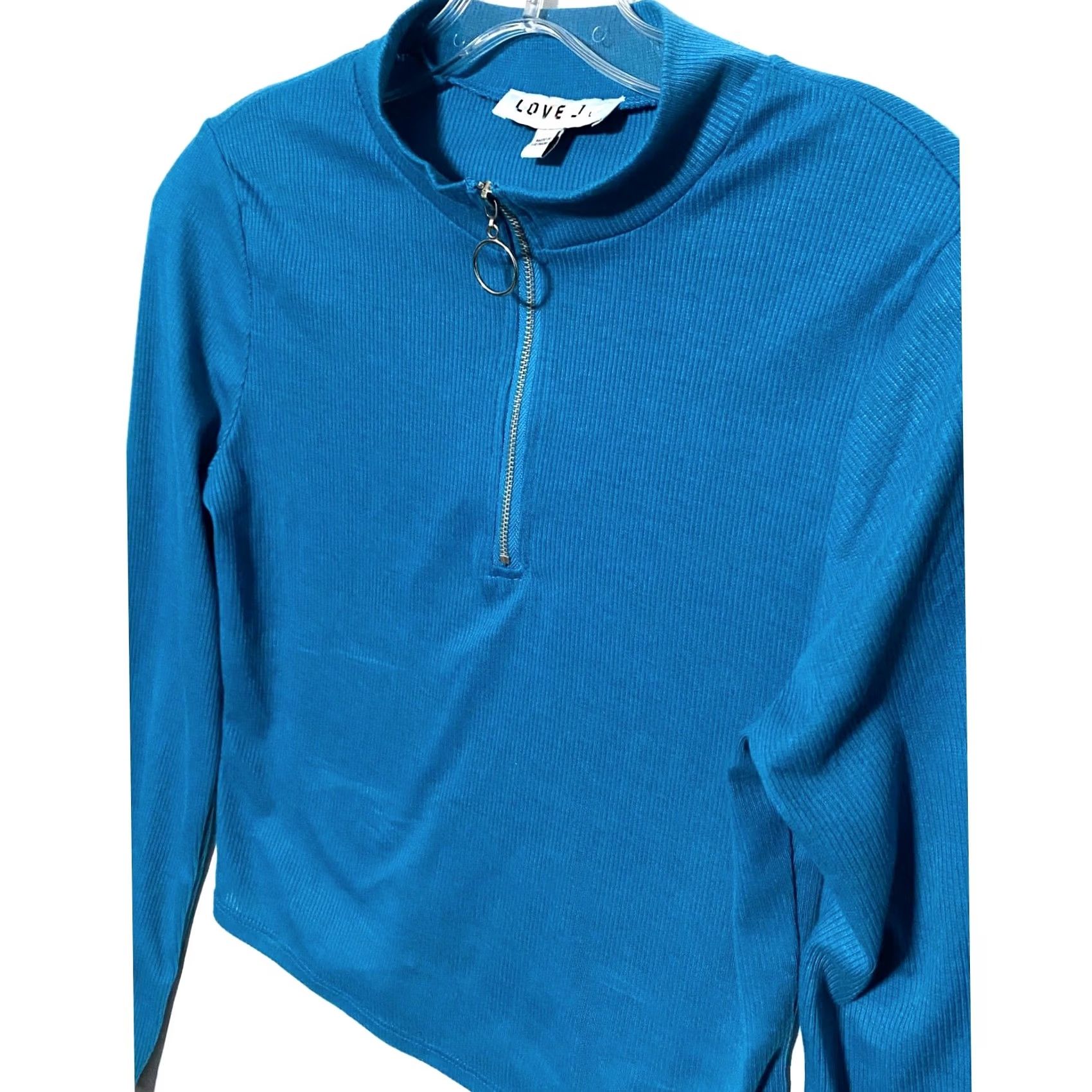 Vintage Love J Blue Ribbed Cropped Ring Pull Half Zip Sweater Womens L Y2K Casual Chic Shirt Size L / US 10 / IT 46 - 2 Thumbnail