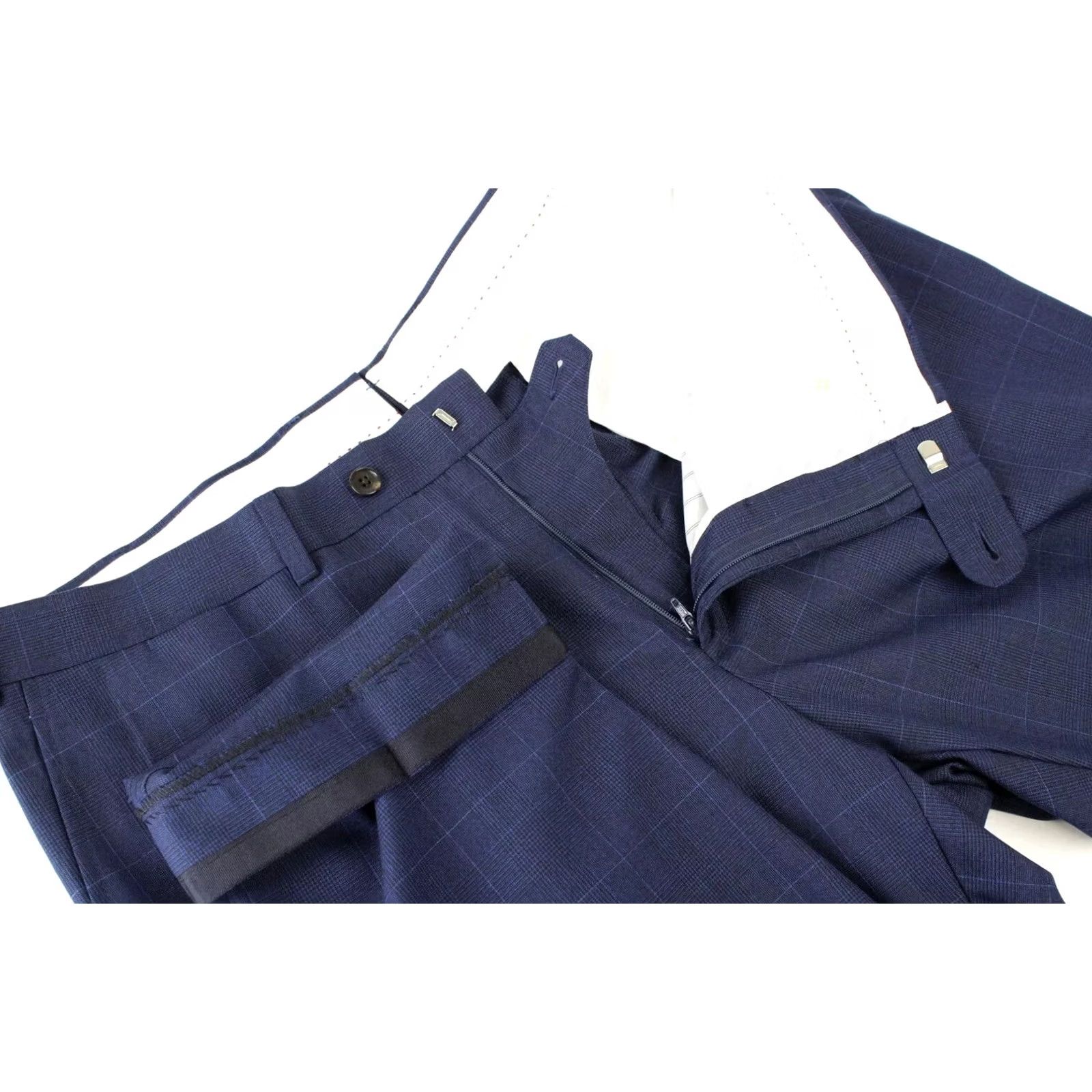 Suitsupply Suitsupply Sienna Trousers Wool Navy Blue Check Pattern Men UK 44S / W37 Tapered Front Zip Flat Front Casual Formal Shop Wear Mens Size US 44 / EU 60 - 4 Thumbnail