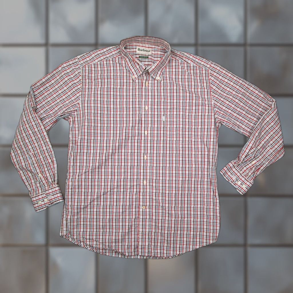 Barbour VINTAGE Barbour Shirt Men's Large Casual Long Sleeve Check Cotton Red Blue 2010s Size US L / EU 52-54 / 3 - 1 Thumbnail