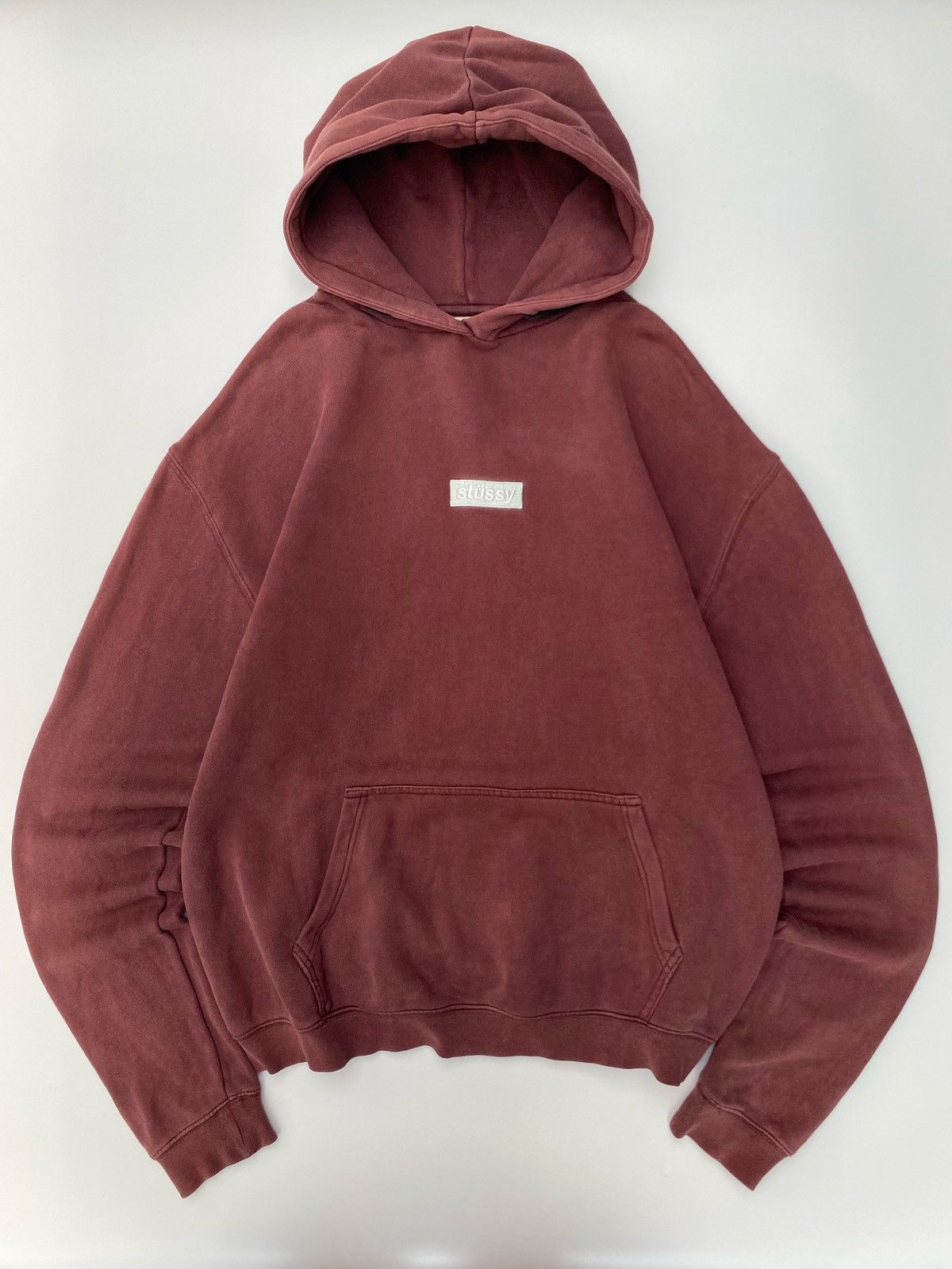Stussy Vintage Stussy Box Logo Acid Washed Maroon Hoodie Size US L / EU 52-54 / 3 - 1 Thumbnail