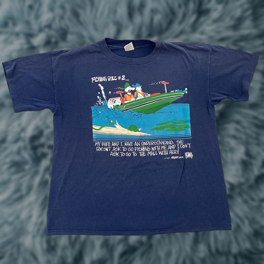 Vintage VINTAGE Miller Brand Fishing Shirt Mens 90s Extra Large Blue Tee Graphic Funny T-Shirt 2 Rule Adult XL Blue 90s Mens Size US XL / EU 56 / 4 - 1 Thumbnail