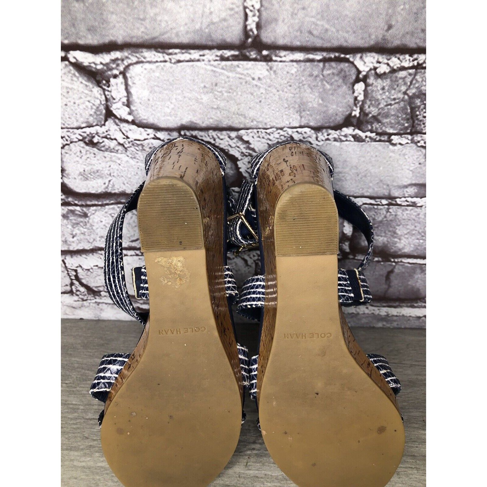 Cole Haan Cole Haan Grand OS Blue White Stripe Leather Cork Wedge Sand Size US 7.5 / IT 37.5 - 19 Thumbnail