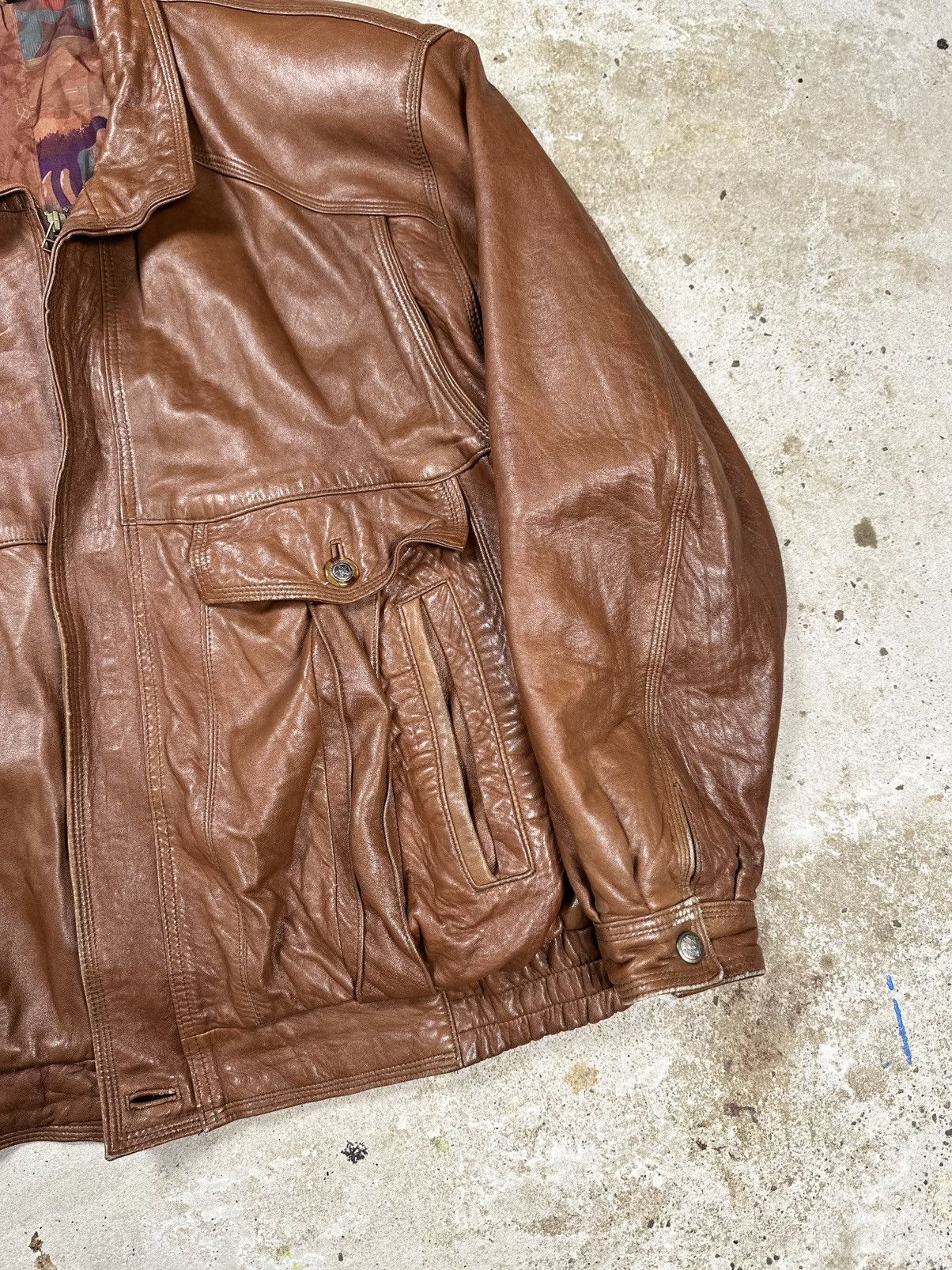 Vintage Vintage 90s Brown Utility Leather Bomber Jacket Boxy archive Size US XXL / EU 58 / 5 - 5 Thumbnail
