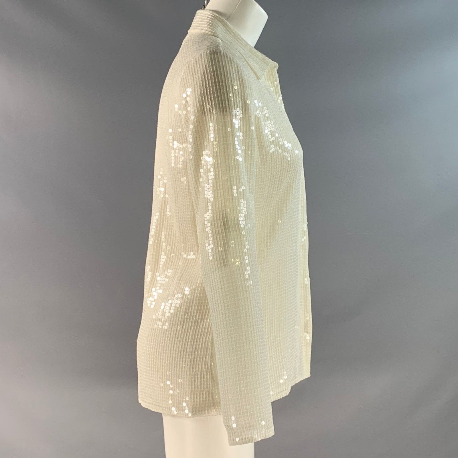 L'AGENCE L'AGENCE Size XS Beige Sequined Hidden Placket Shirt Size XS / US 0-2 / IT 36-38 - 3 Thumbnail