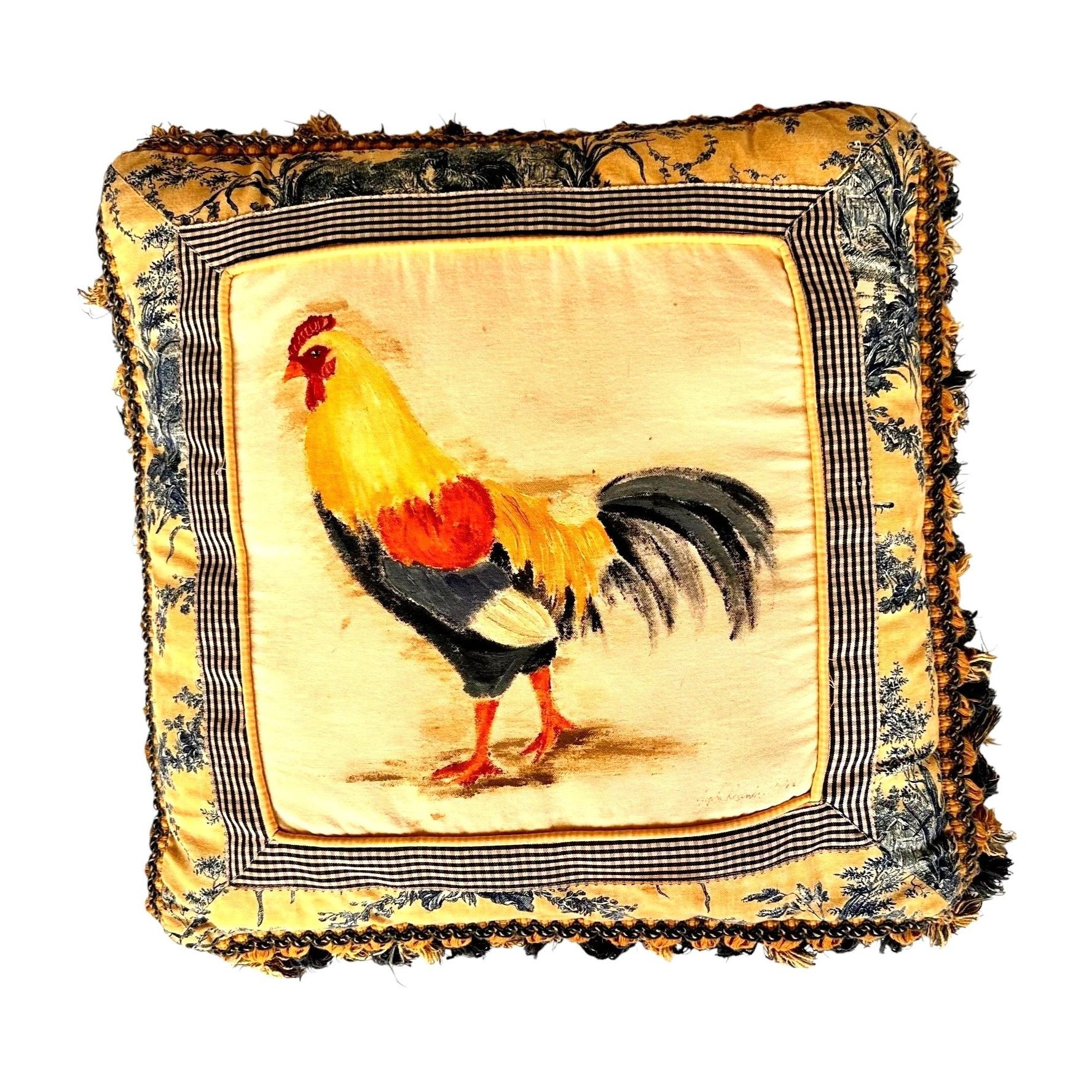 Handmade × Vintage Angela Resendiz Rooster Throw Pillow Hand Painted Vintage Fa Size ONE SIZE - 1 Thumbnail