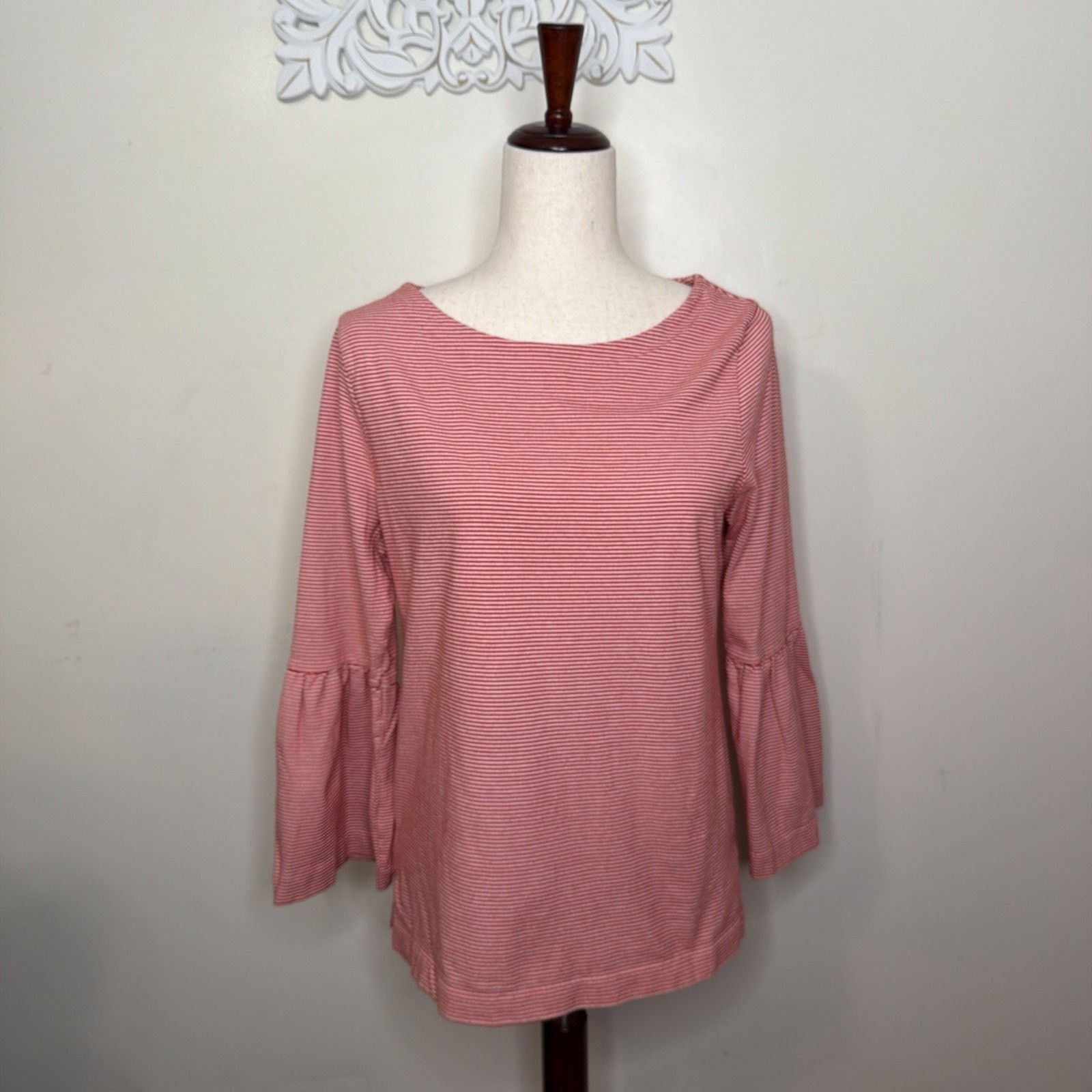 J.Crew J.Crew size M Top RED WHITE Micro Stripe Bell Sleeves Size M / US 6-8 / IT 42-44 - 7 Thumbnail