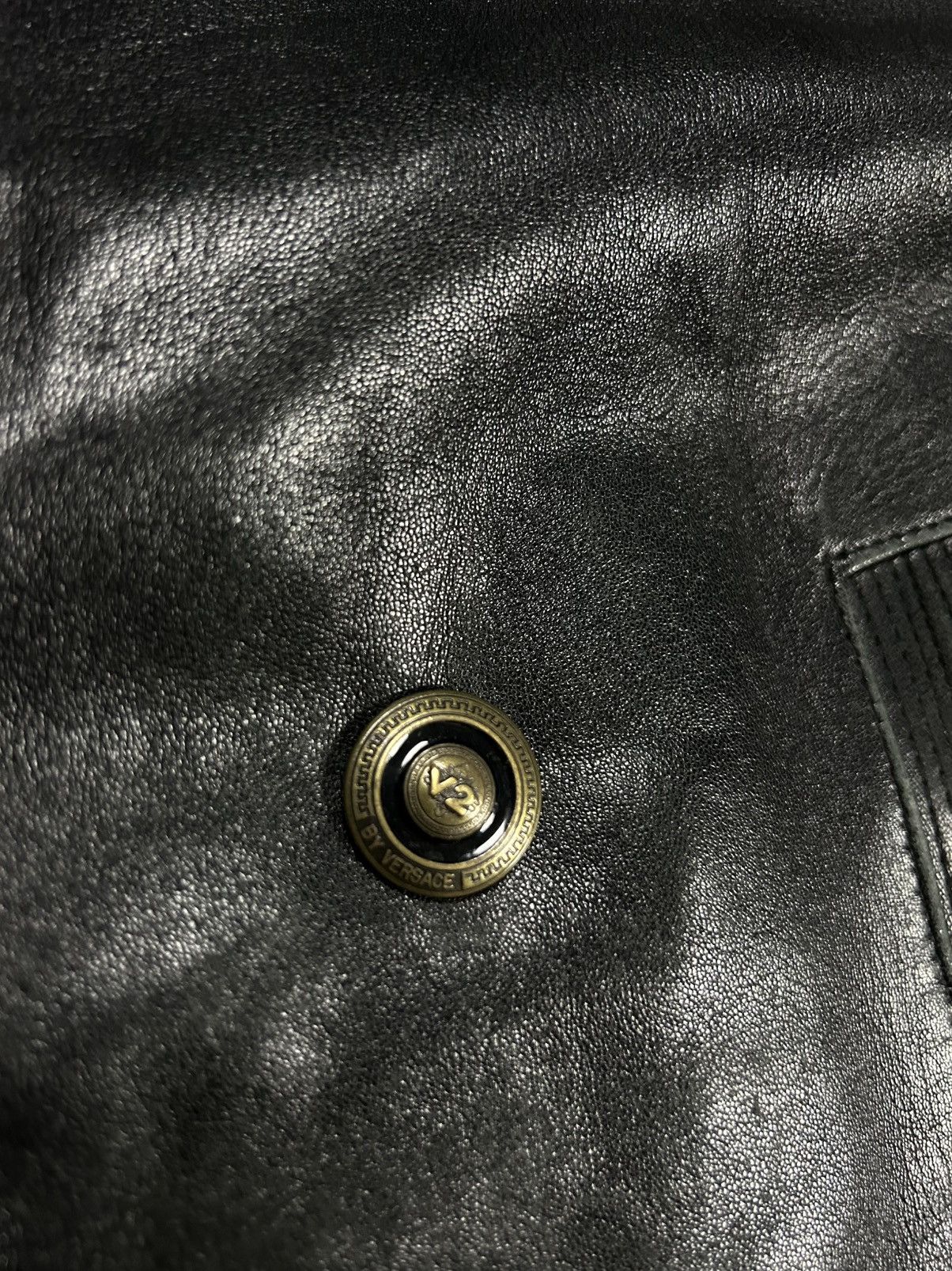 Versace Versace V2 leather coat jacket sherpa black 90s Size US XL / EU 56 / 4 - 5 Thumbnail