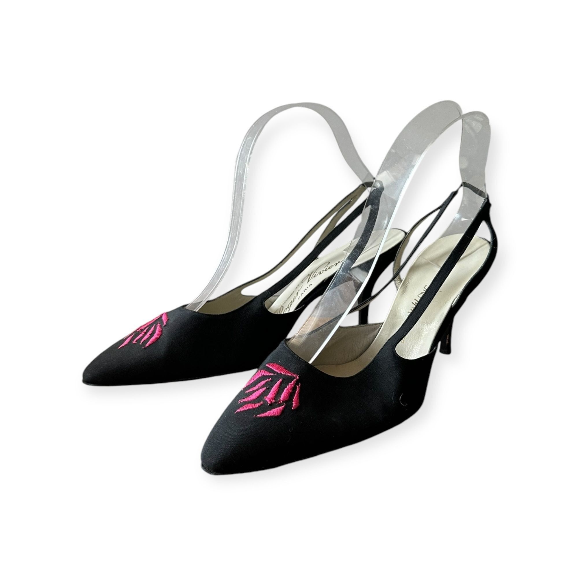 Roger Vivier × Vintage Roger Vivier Black Fabric Embroidered Sling Back Pumps, Vint Size US 7.5 / IT 37.5 - 5 Thumbnail